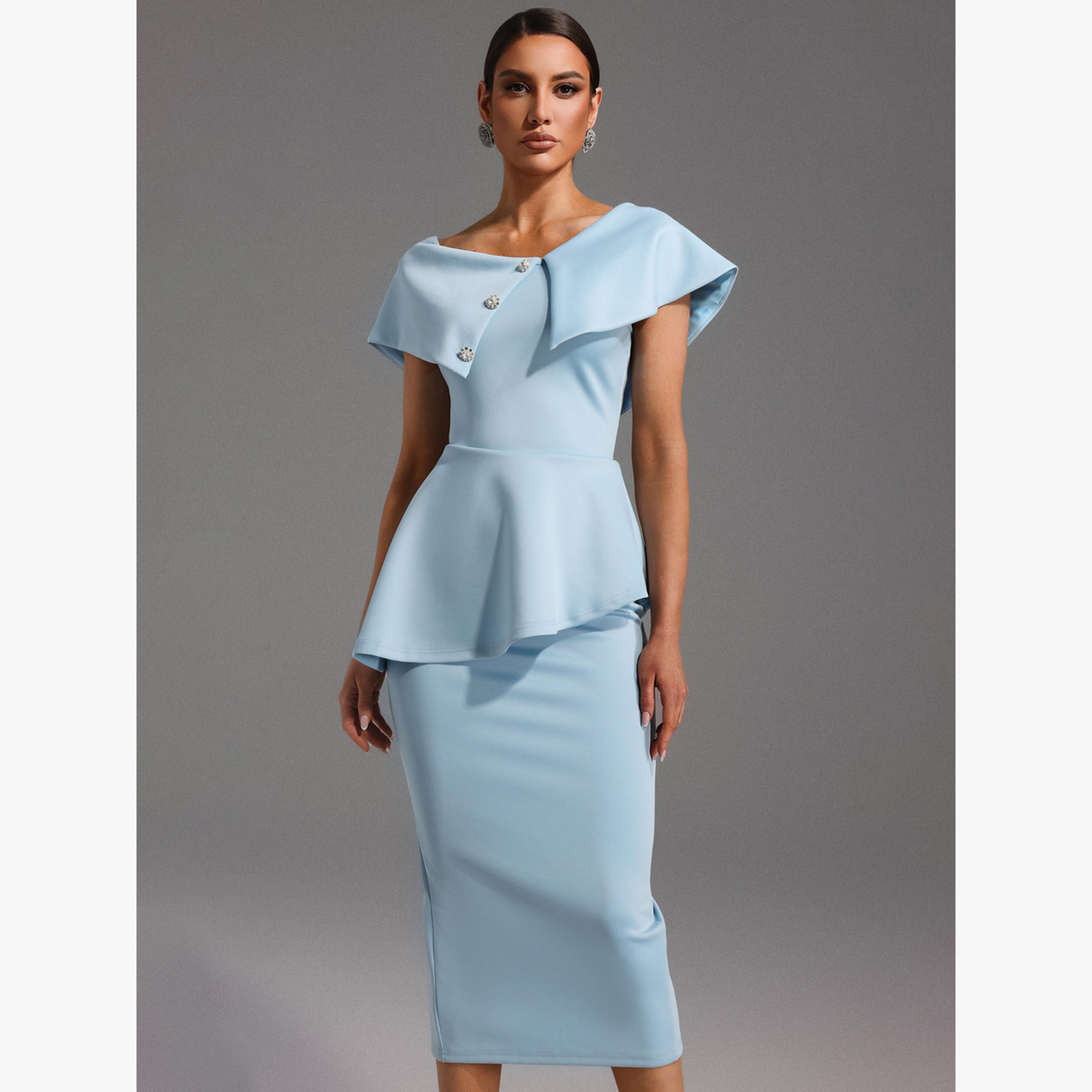 Bella Barnett X Styli Women Blue Bodycon Peplum Midi Dress-women-clothing-dresses-image-4
