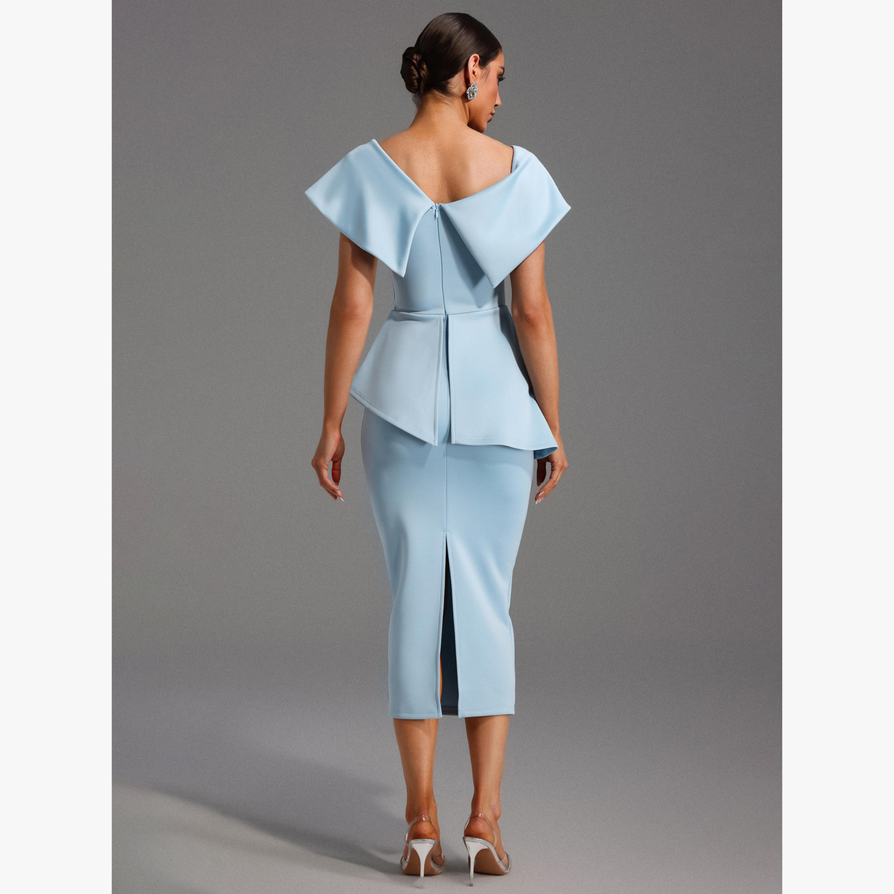 Bella Barnett X Styli Women Blue Bodycon Peplum Midi Dress-women-clothing-dresses-image-6
