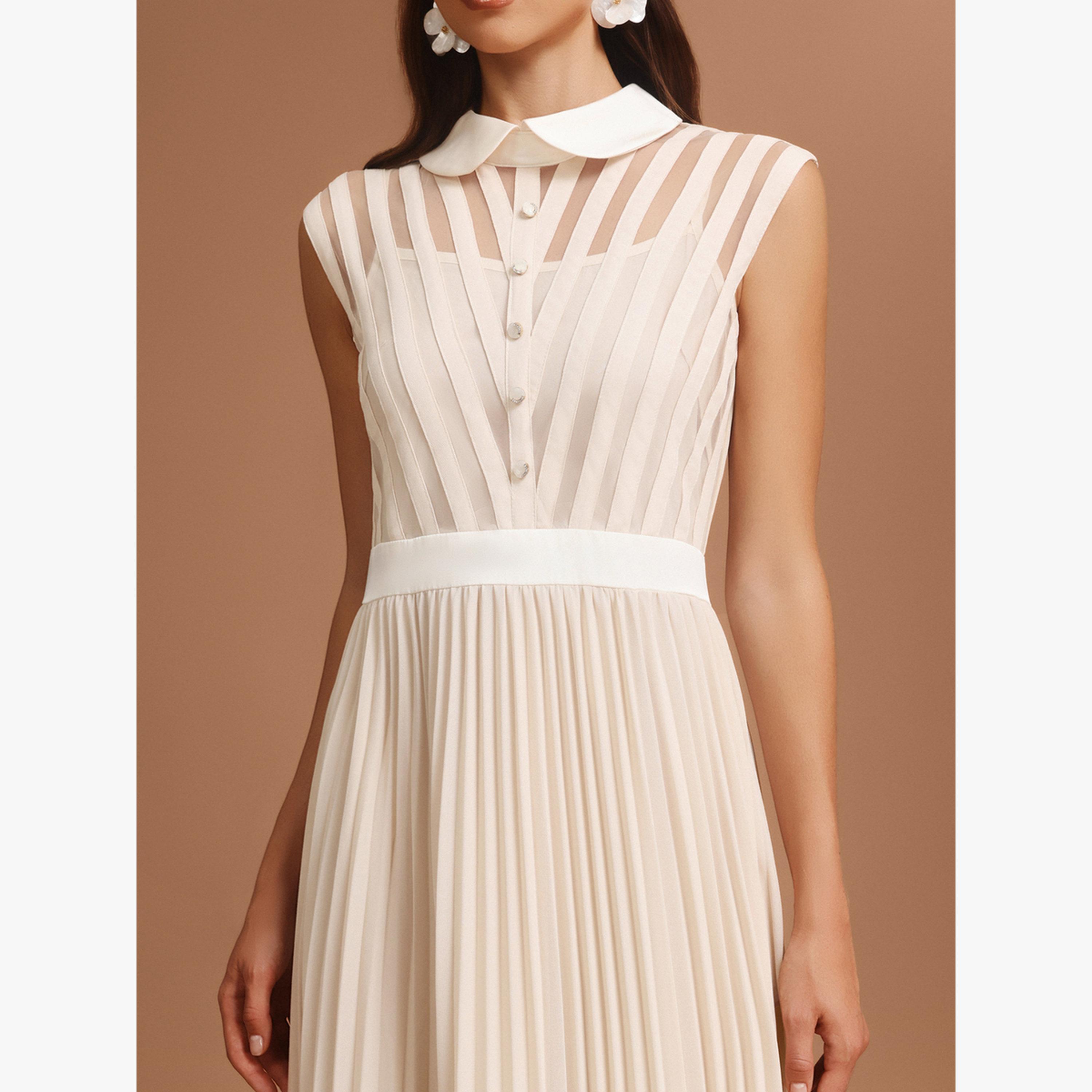 Bella Barnett X Styli Women Beige Pleated Detail Sleeveless Maxi Dress-women-clothing-dresses-image-6