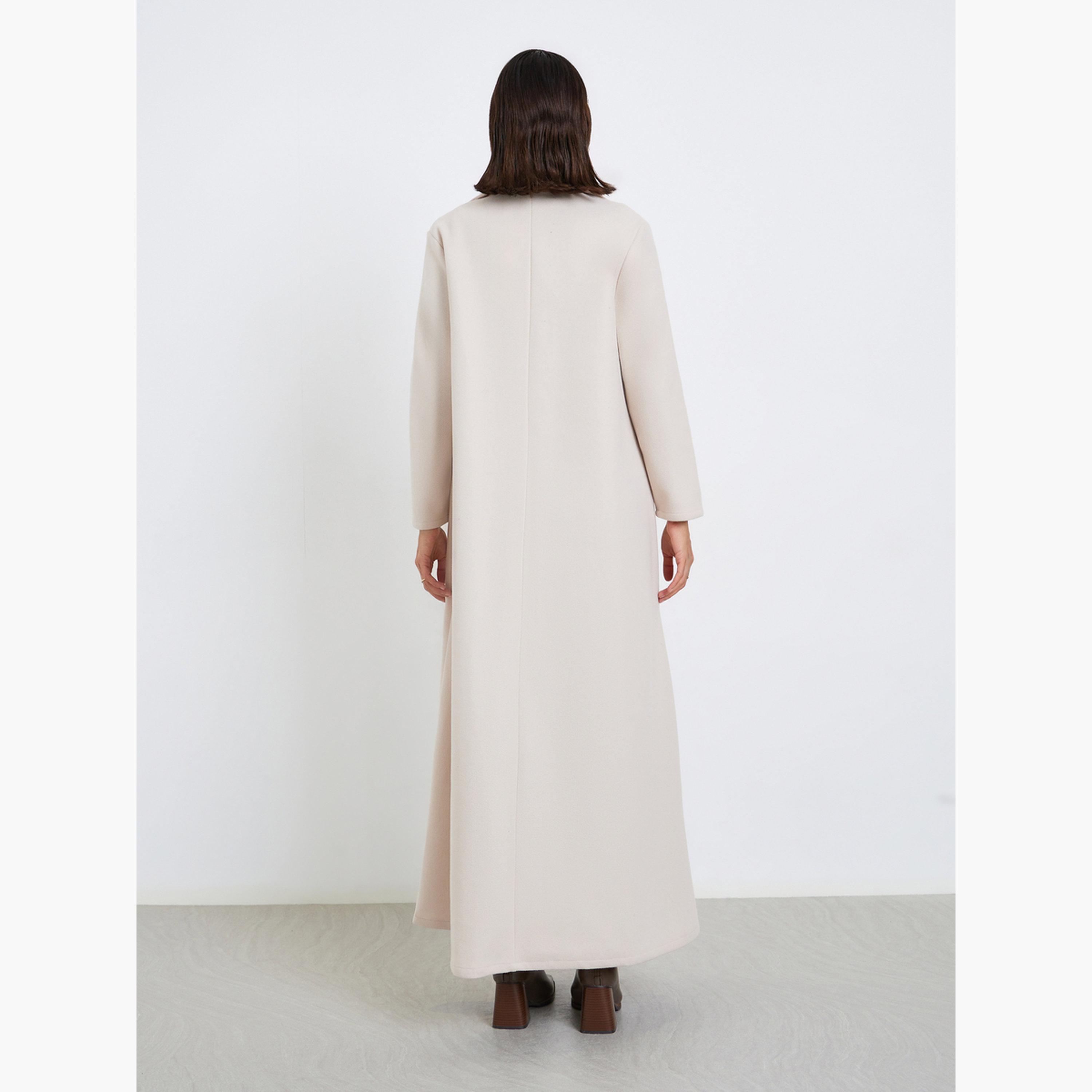 Styli Solid Front Open Notch Lapel Abaya-women-arabicclothing-abayas-image-5