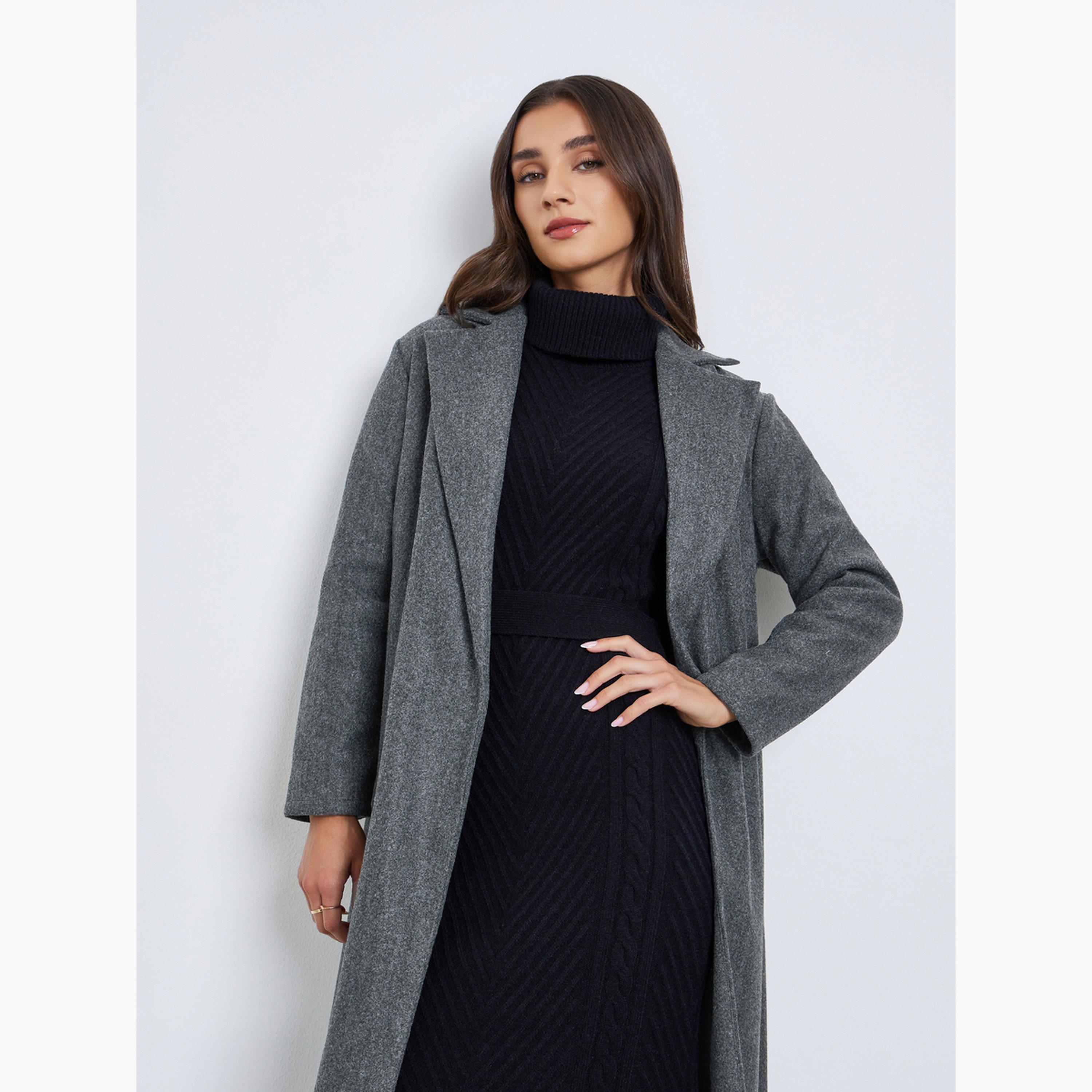Styli Solid Notch Label Collar Open Abaya-women-arabicclothing-abayas-image-2