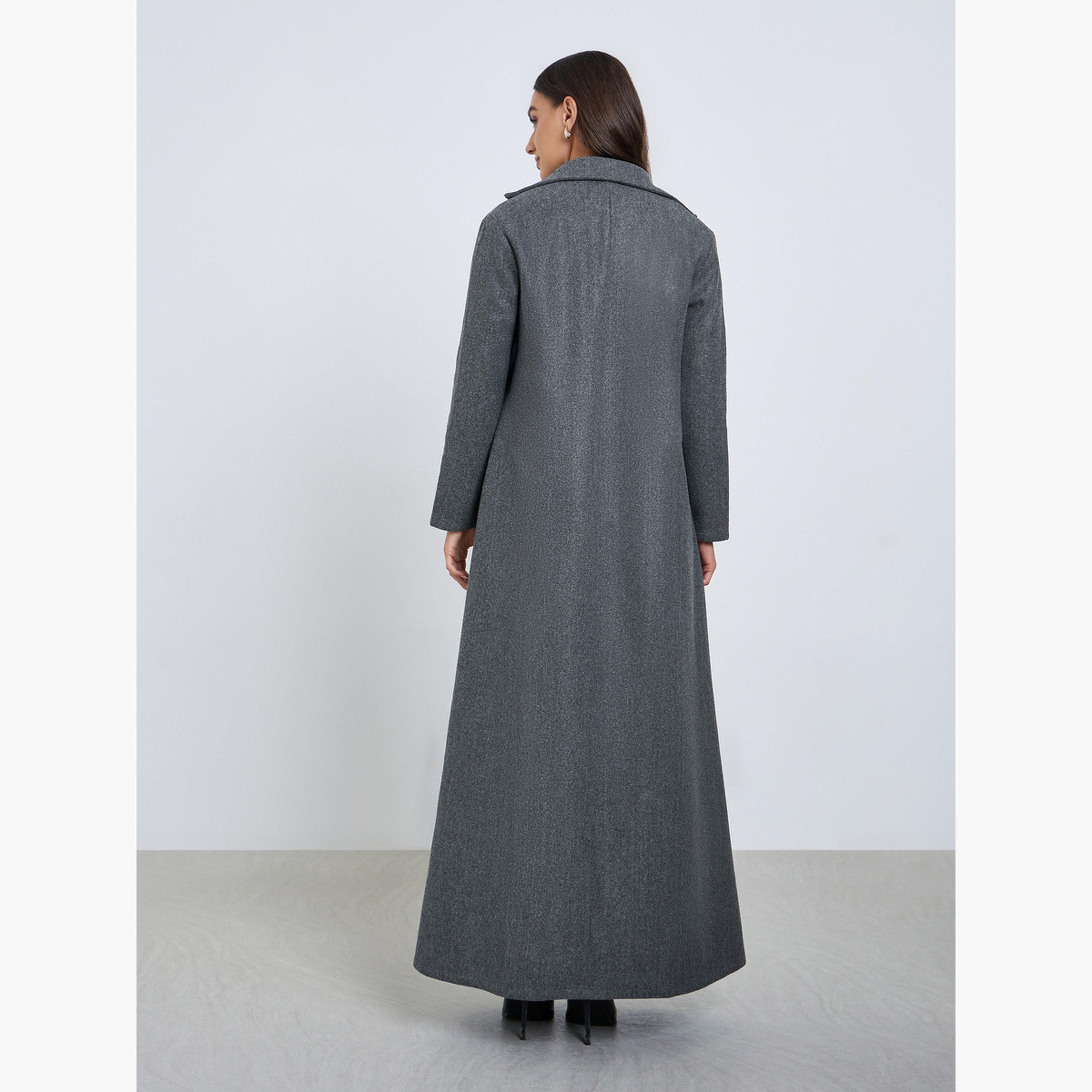 Styli Solid Notch Label Collar Open Abaya-women-arabicclothing-abayas-image-3