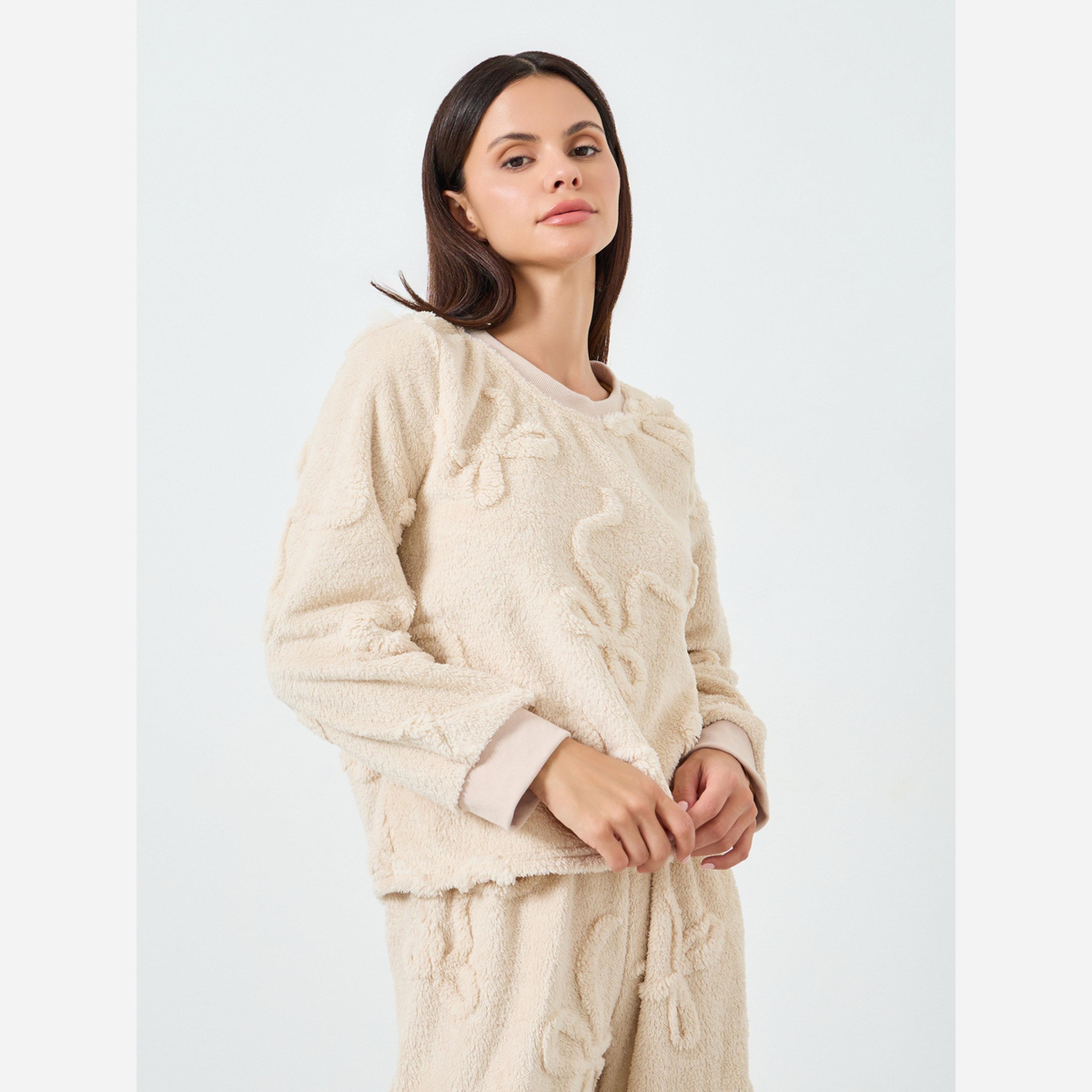 Styli Solid Jacquard Sweatshirt and Pyjama Set-women-clothing-nightwear-pyjamas-longsets-image-3