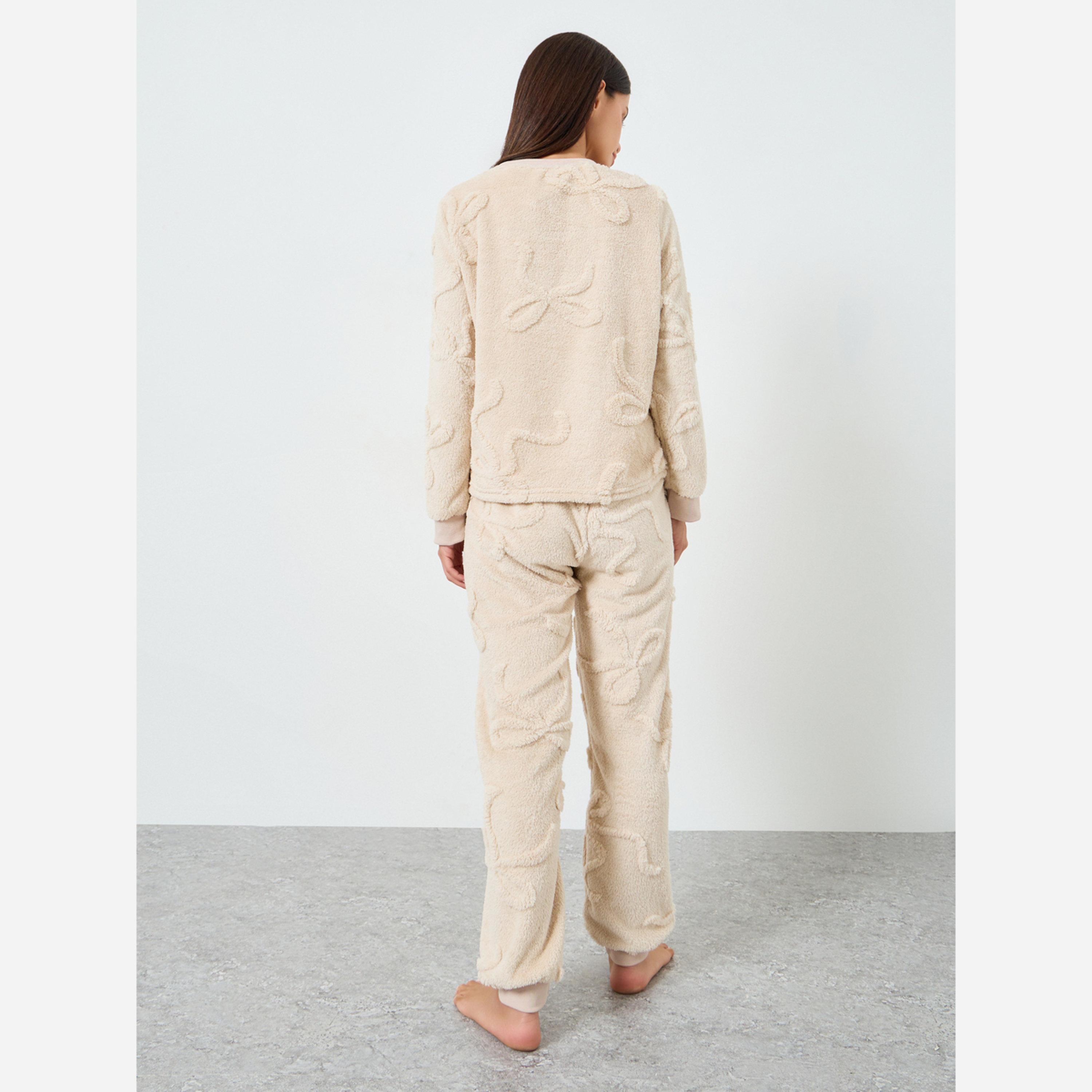 Styli Solid Jacquard Sweatshirt and Pyjama Set-women-clothing-nightwear-pyjamas-longsets-image-6