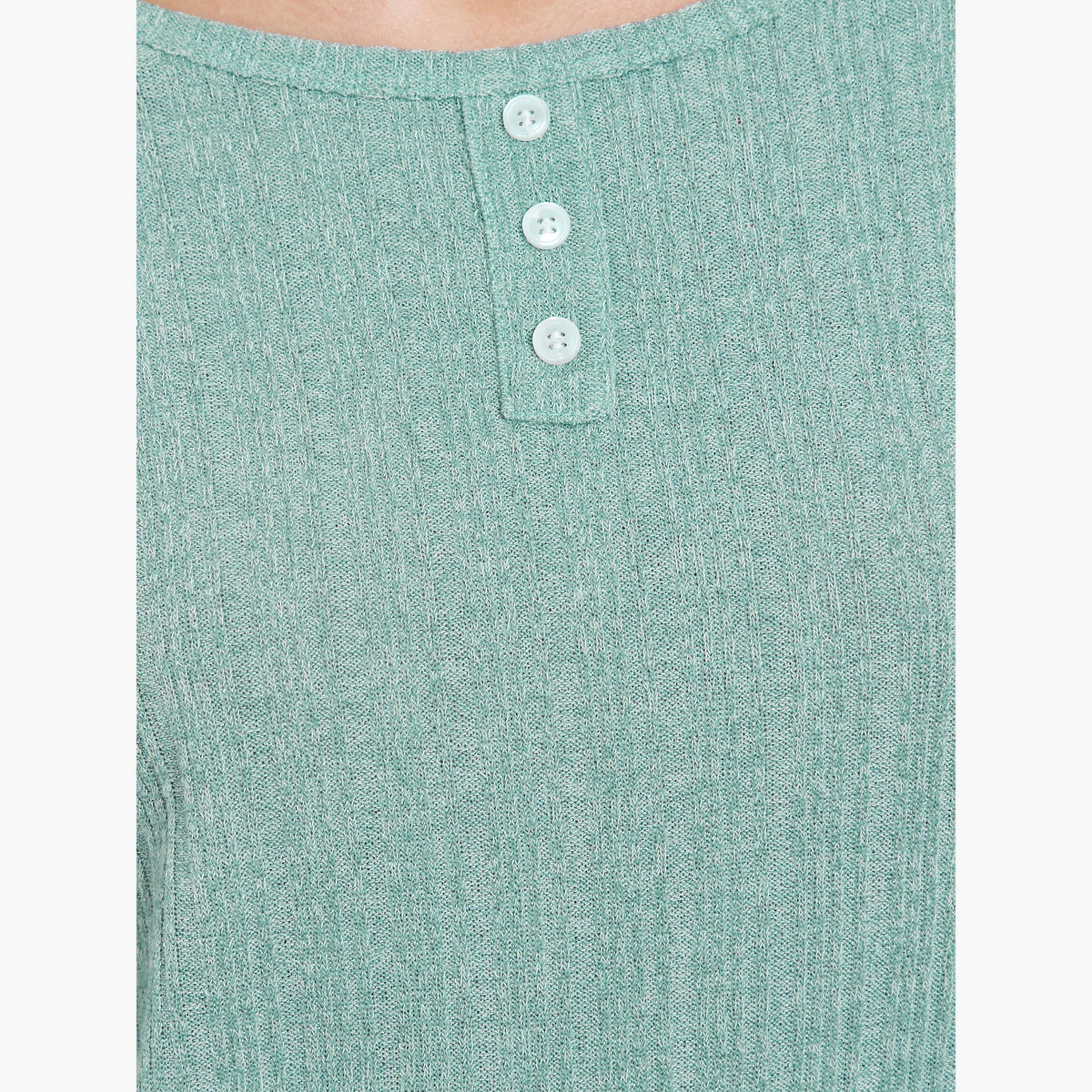 Styli Textured Solid T-Shirt and Check Pyjama Set-women-clothing-nightwear-pyjamas-longsets-image-5