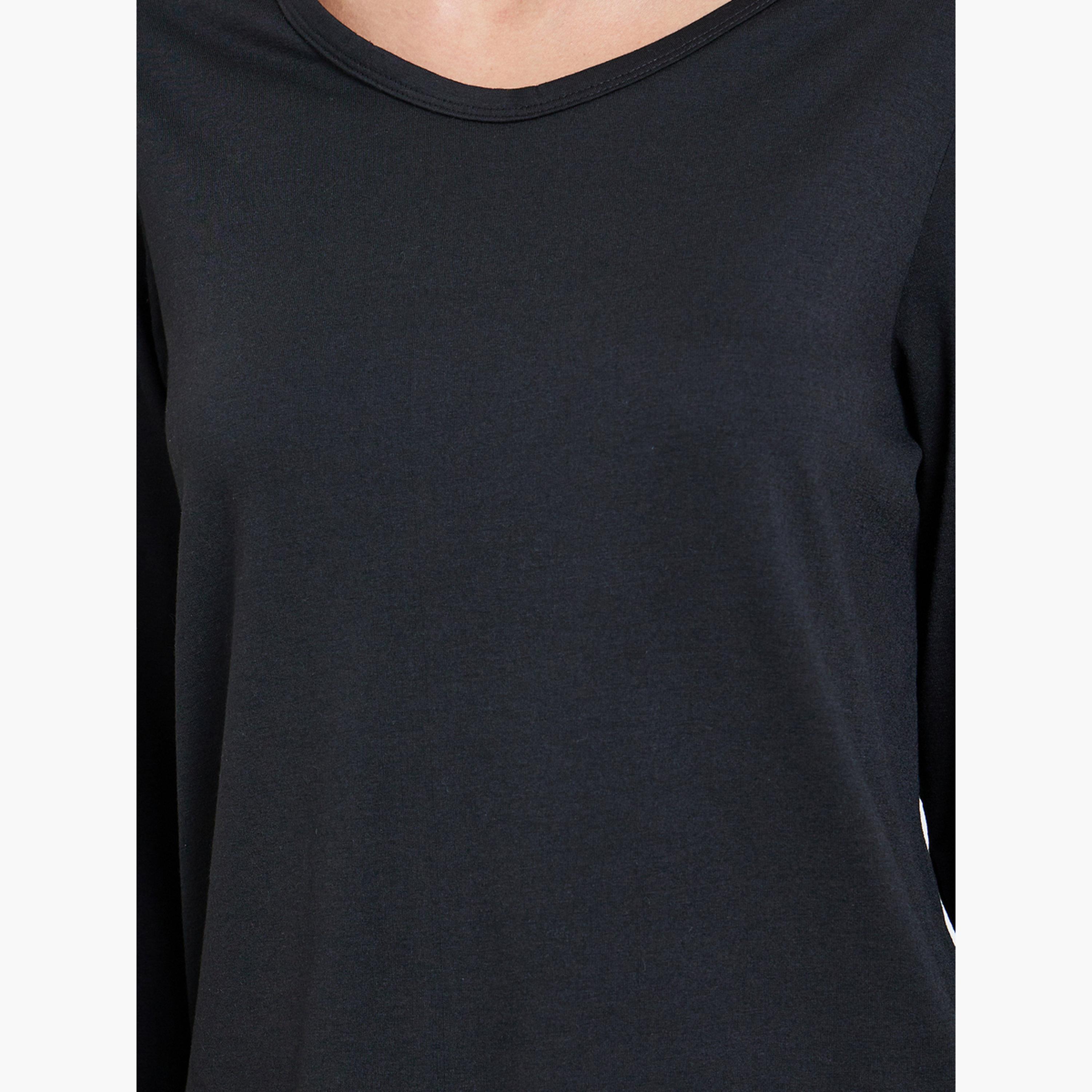 Styli Solid Long Sleeve T-Shirt and Checked Pyjama Set-women-clothing-nightwear-pyjamas-longsets-image-5