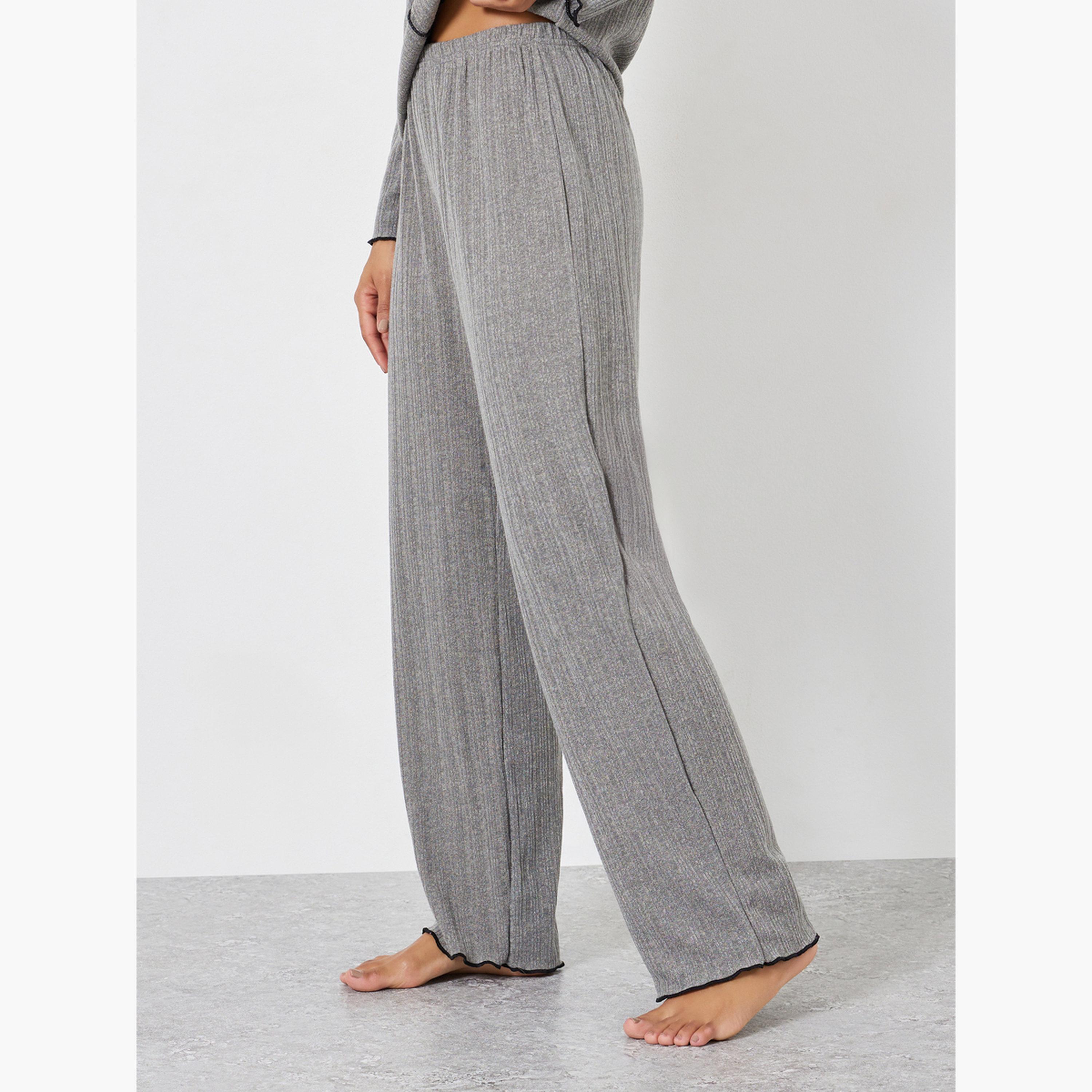 Styli Lettuce Edge Ribbed T-Shirt and Pyjama Set-women-clothing-nightwear-pyjamas-longsets-image-5