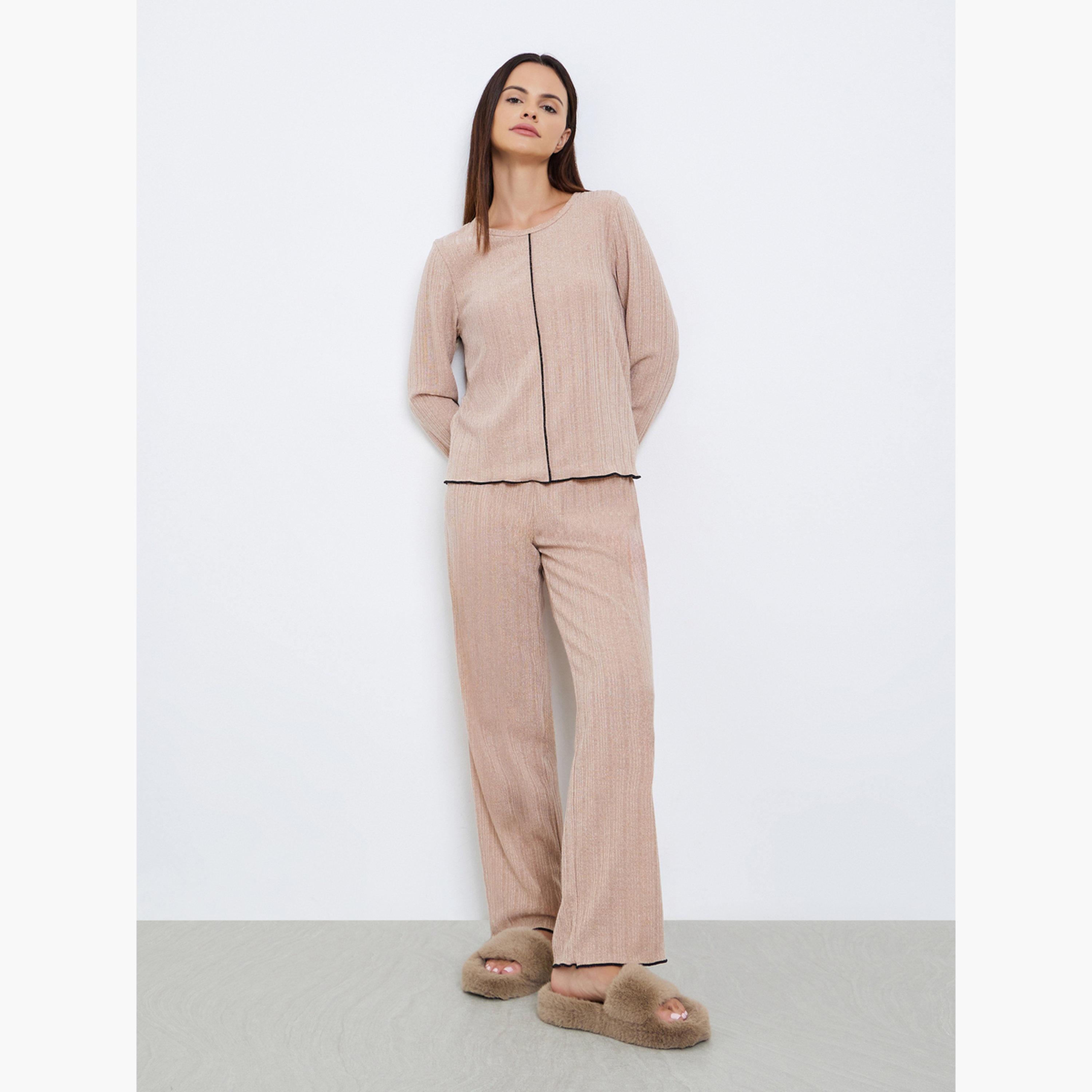 ستايلي - بيجاما بياقة دائرية مضلعة-women-clothing-nightwear-pyjamas-longsets-image-1