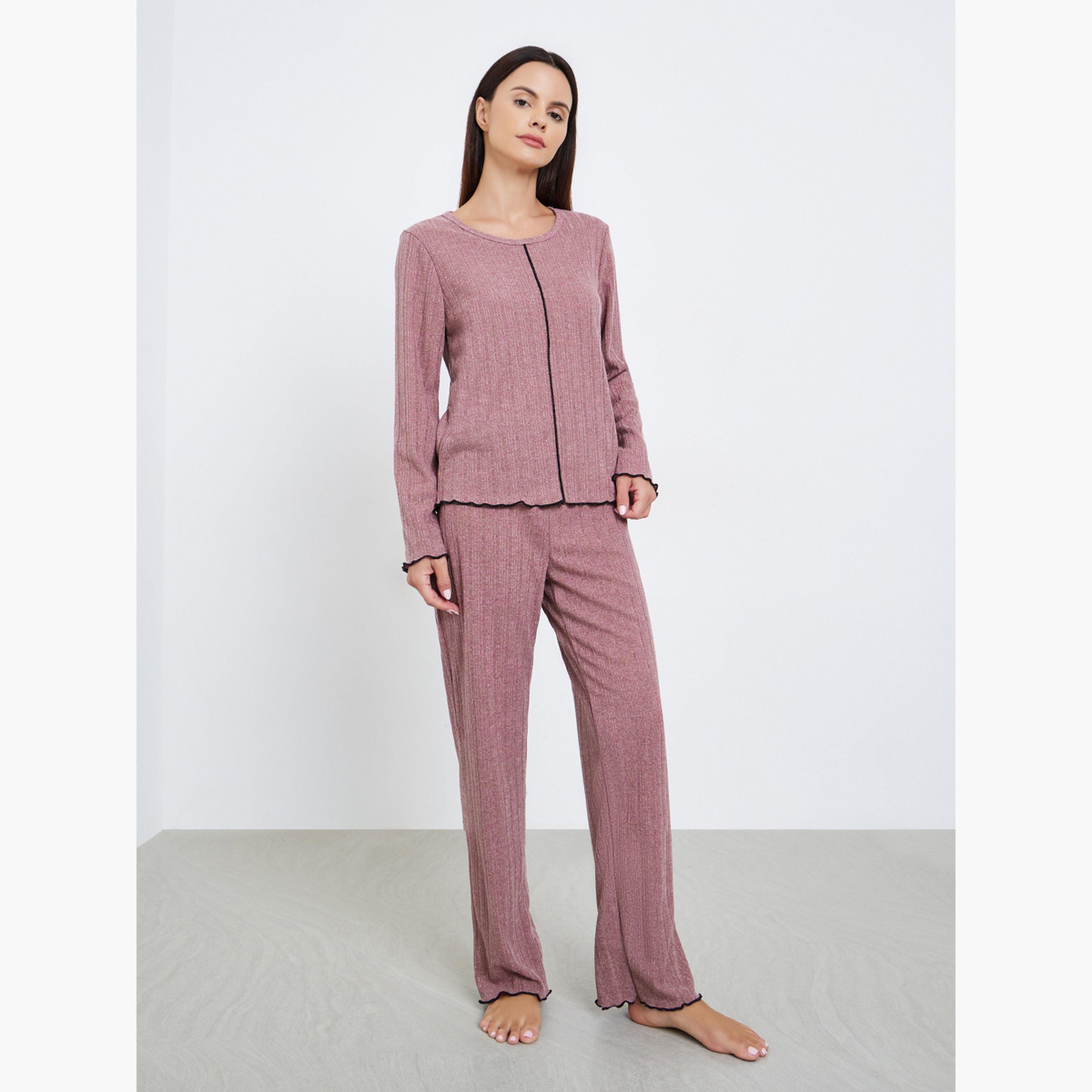 ستايلي - بيجاما بياقة دائرية مضلعة-women-clothing-nightwear-pyjamas-longsets-image-1