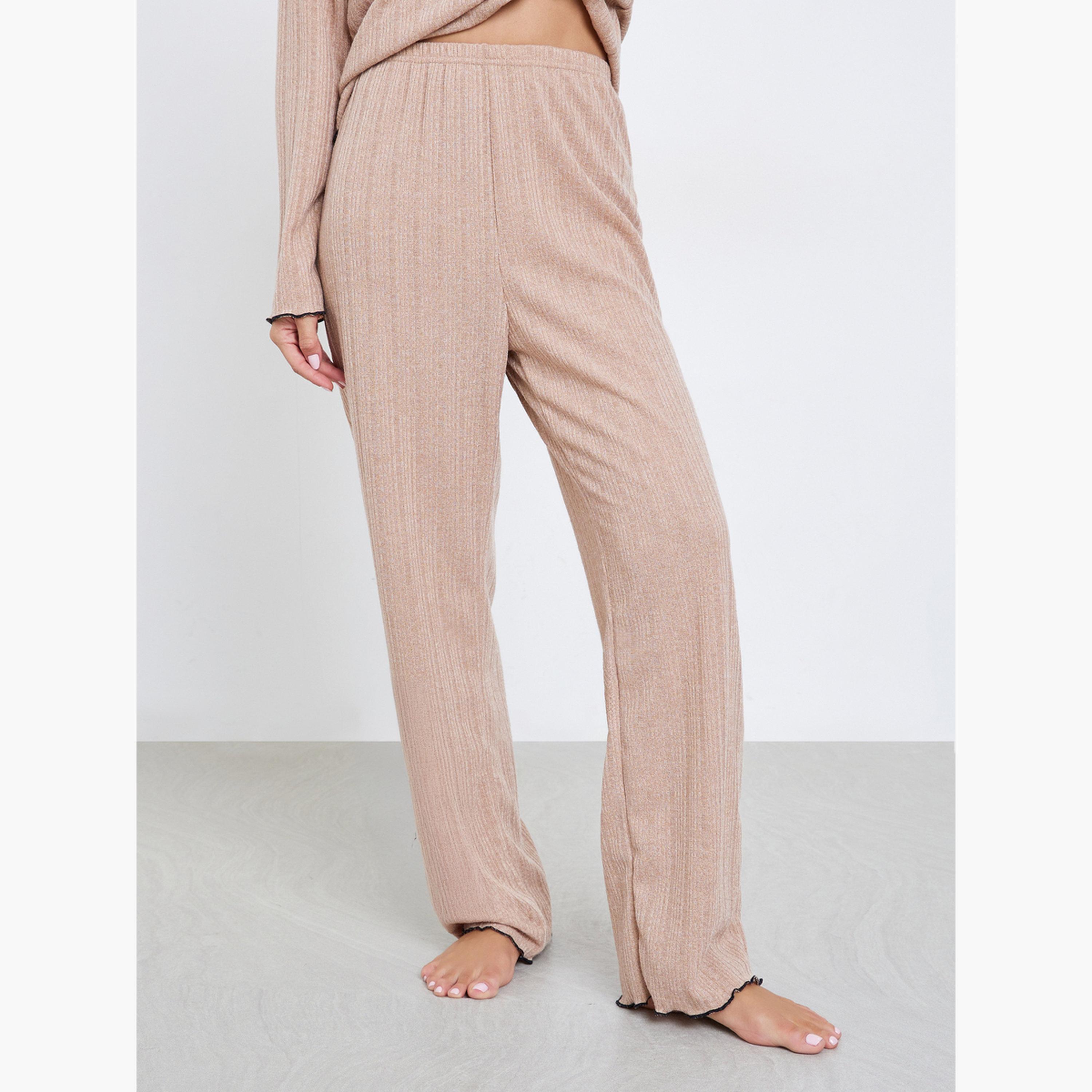 Styli Rib Flounce Tie Detail T-Shirt and Pyjama Set-women-clothing-nightwear-pyjamas-longsets-image-5