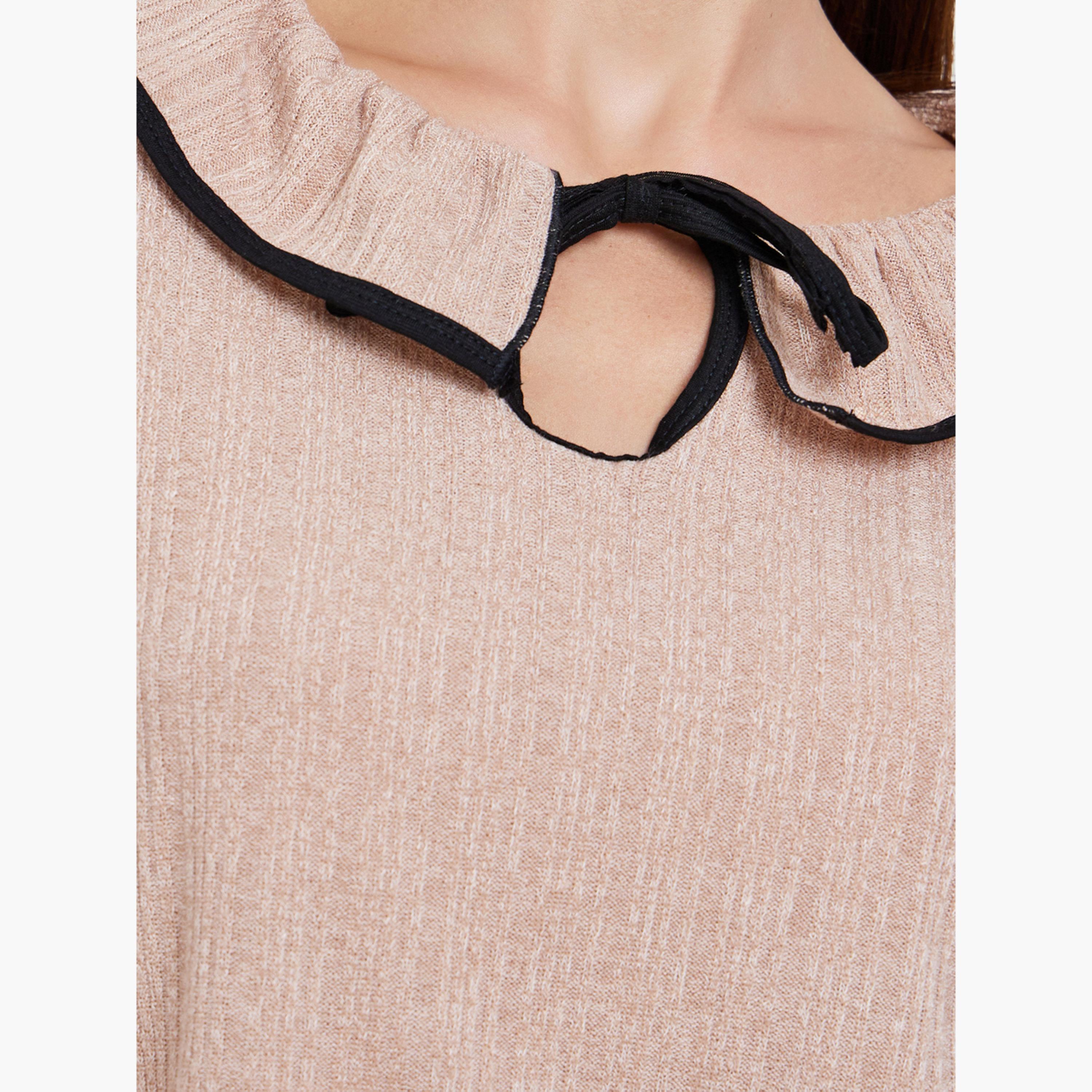 Styli Rib Flounce Tie Detail T-Shirt and Pyjama Set-women-clothing-nightwear-pyjamas-longsets-image-6
