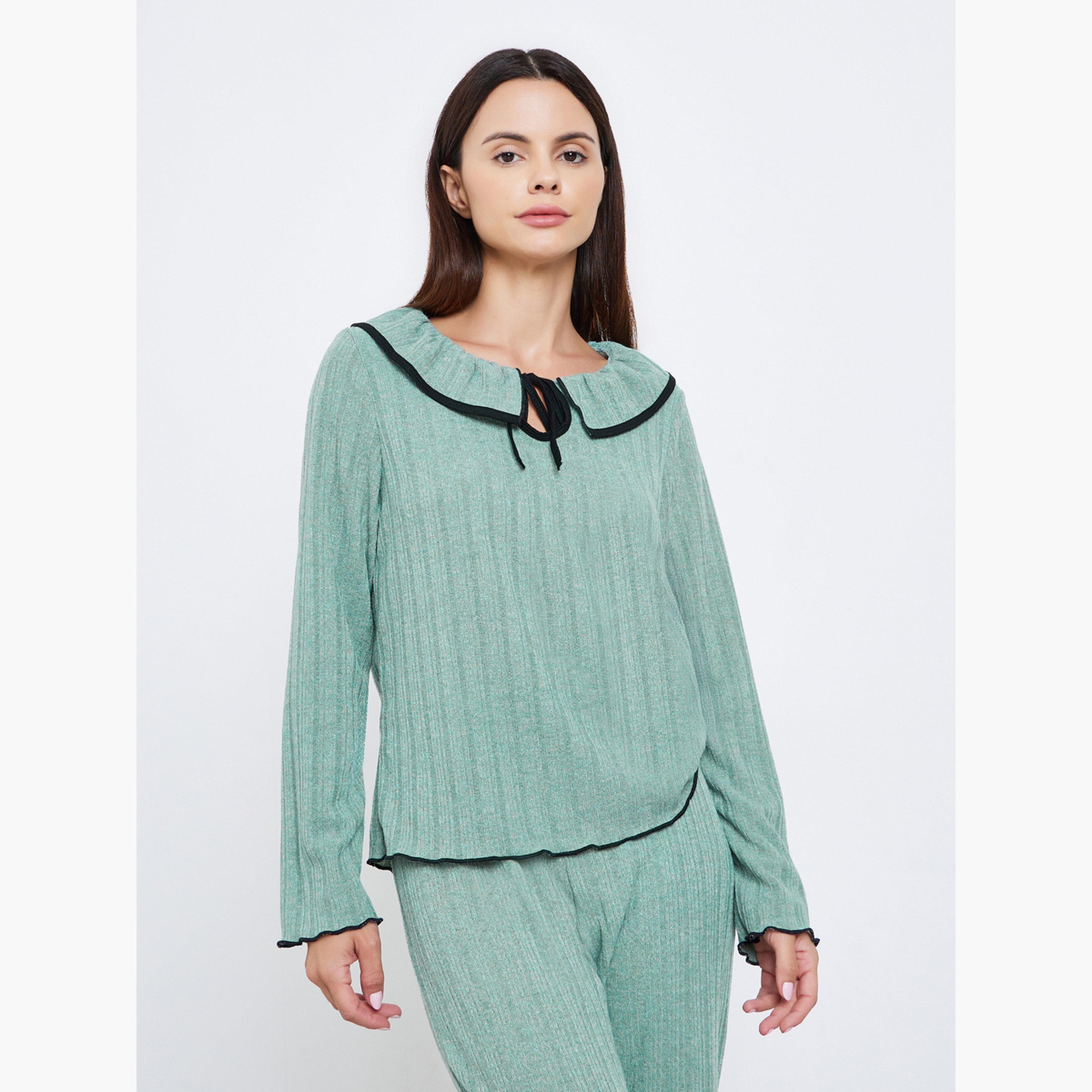 ستايلي - بيجاما بتفاصيل ربطة عنق مضلعة-women-clothing-nightwear-pyjamas-longsets-image-2