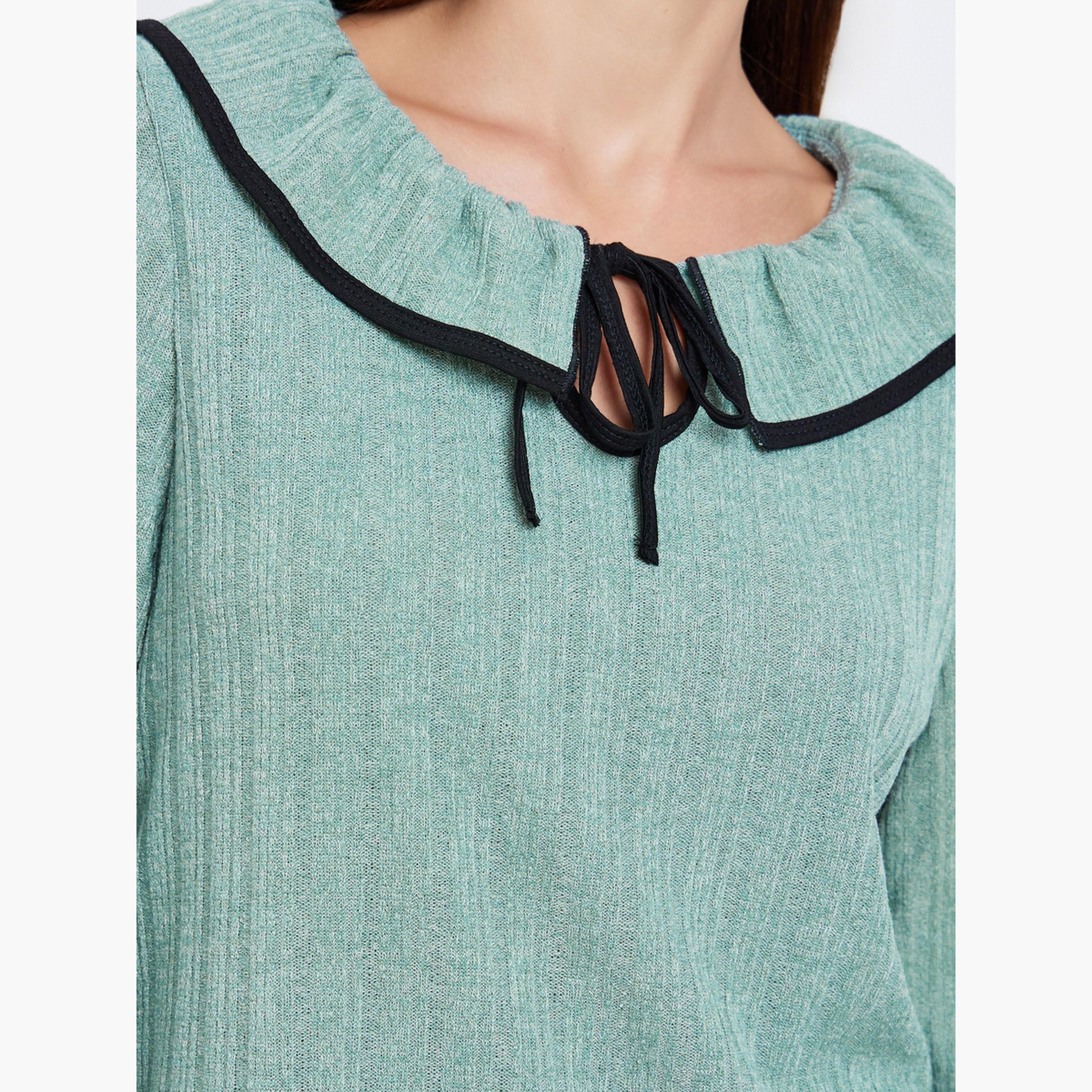 Styli Rib Flounce Tie Detail T-Shirt and Pyjama Set-women-clothing-nightwear-pyjamas-longsets-image-5