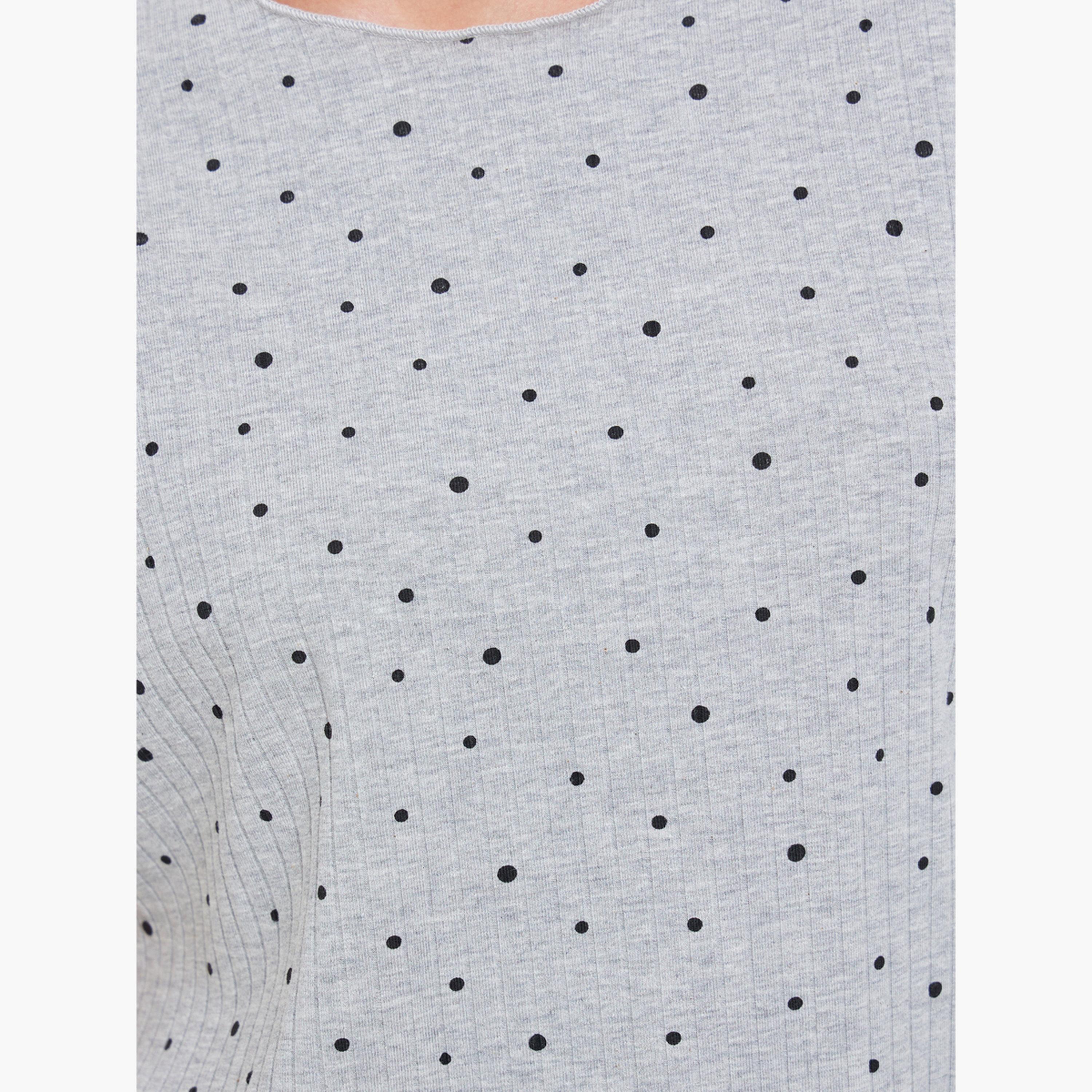 Styli Polka Dot Print Ribbed T-Shirt and Pyjama Set-women-clothing-nightwear-pyjamas-longsets-image-5