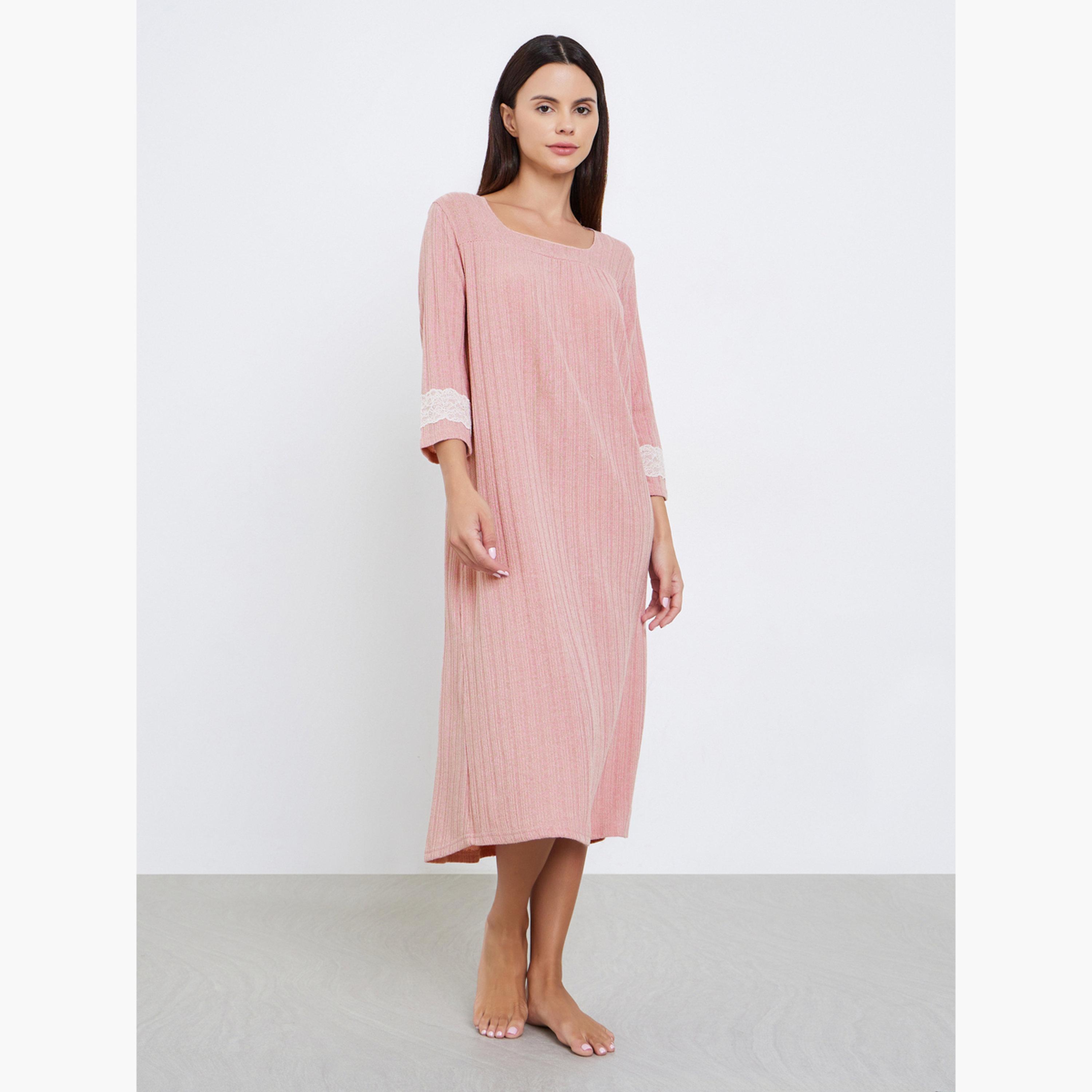 قميص نوم محبوك بياقة واسعة-women-clothing-nightwear-nighties-image-1