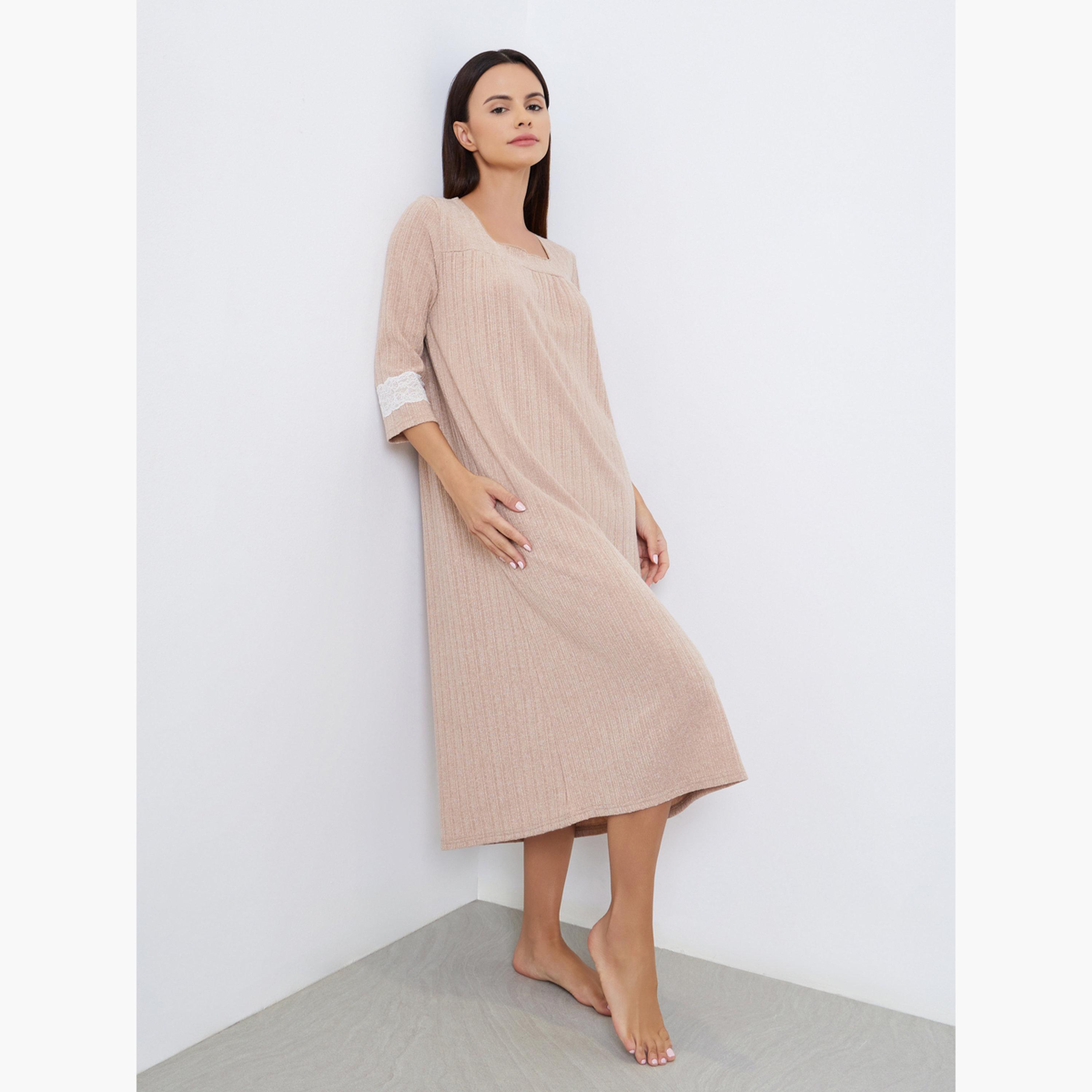 Styli Square Neck Knit Nightdress-women-clothing-nightwear-nighties-image-1