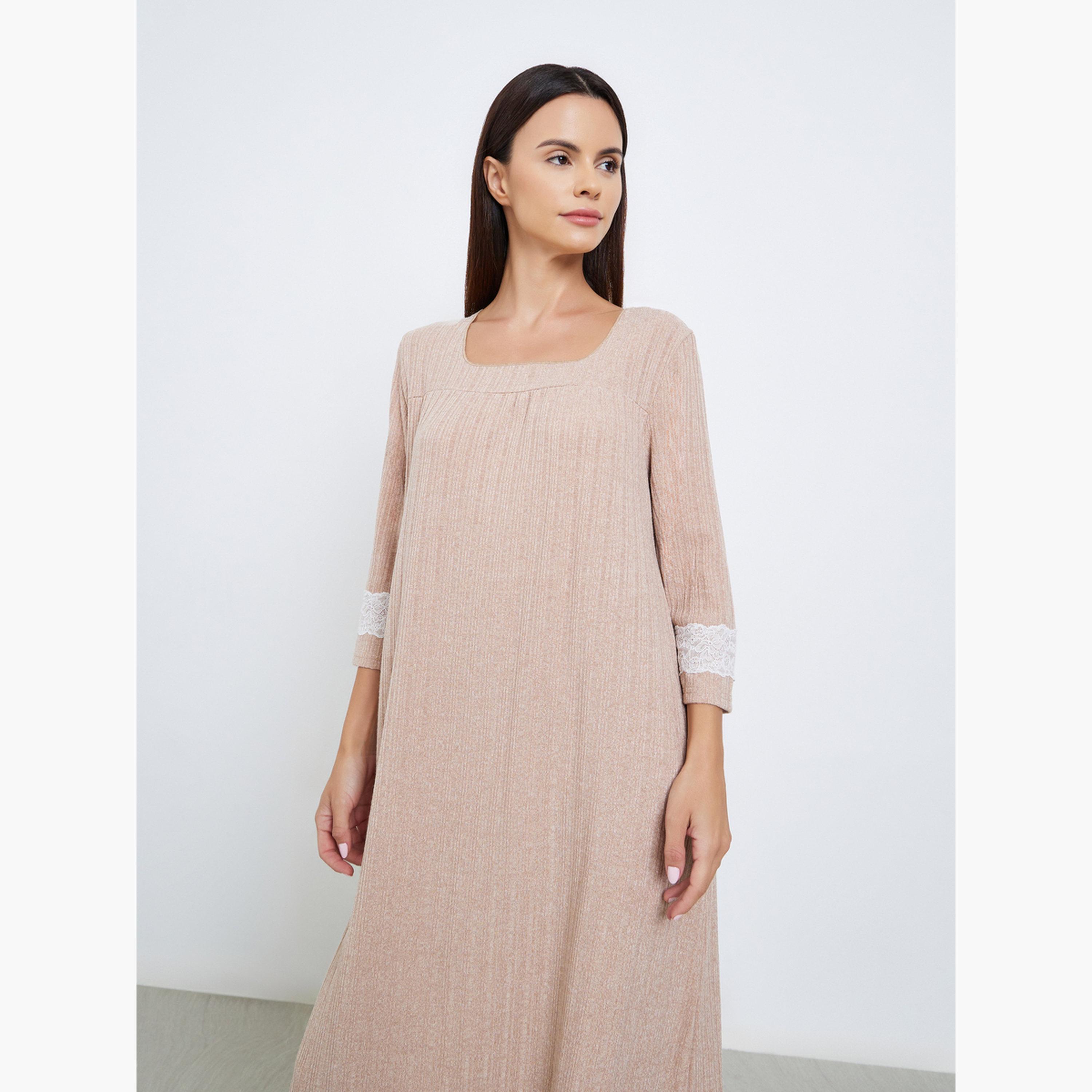 Styli Square Neck Knit Nightdress-women-clothing-nightwear-nighties-image-2