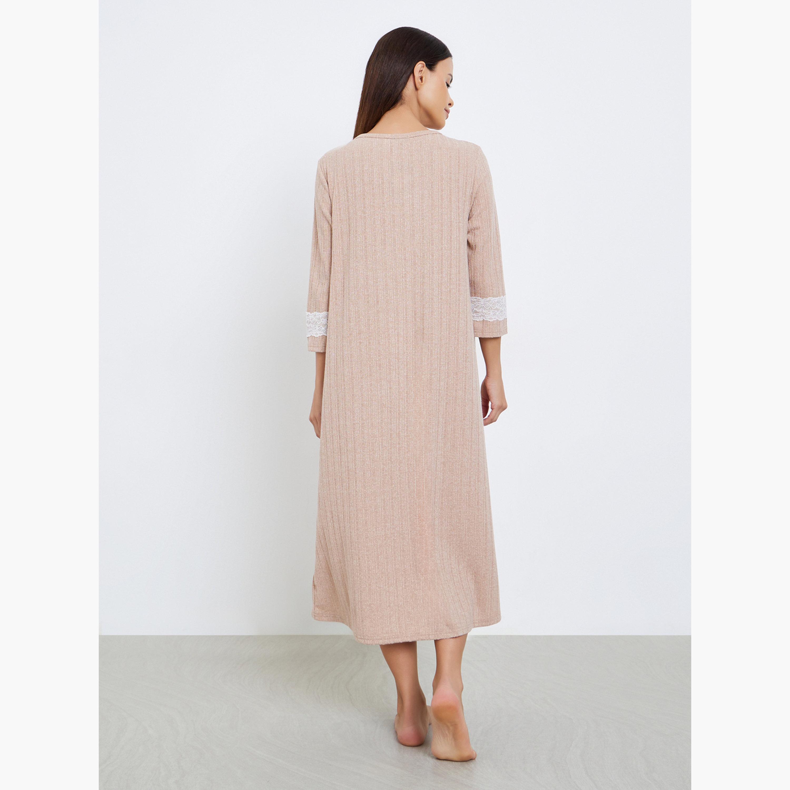 Styli Square Neck Knit Nightdress-women-clothing-nightwear-nighties-image-3