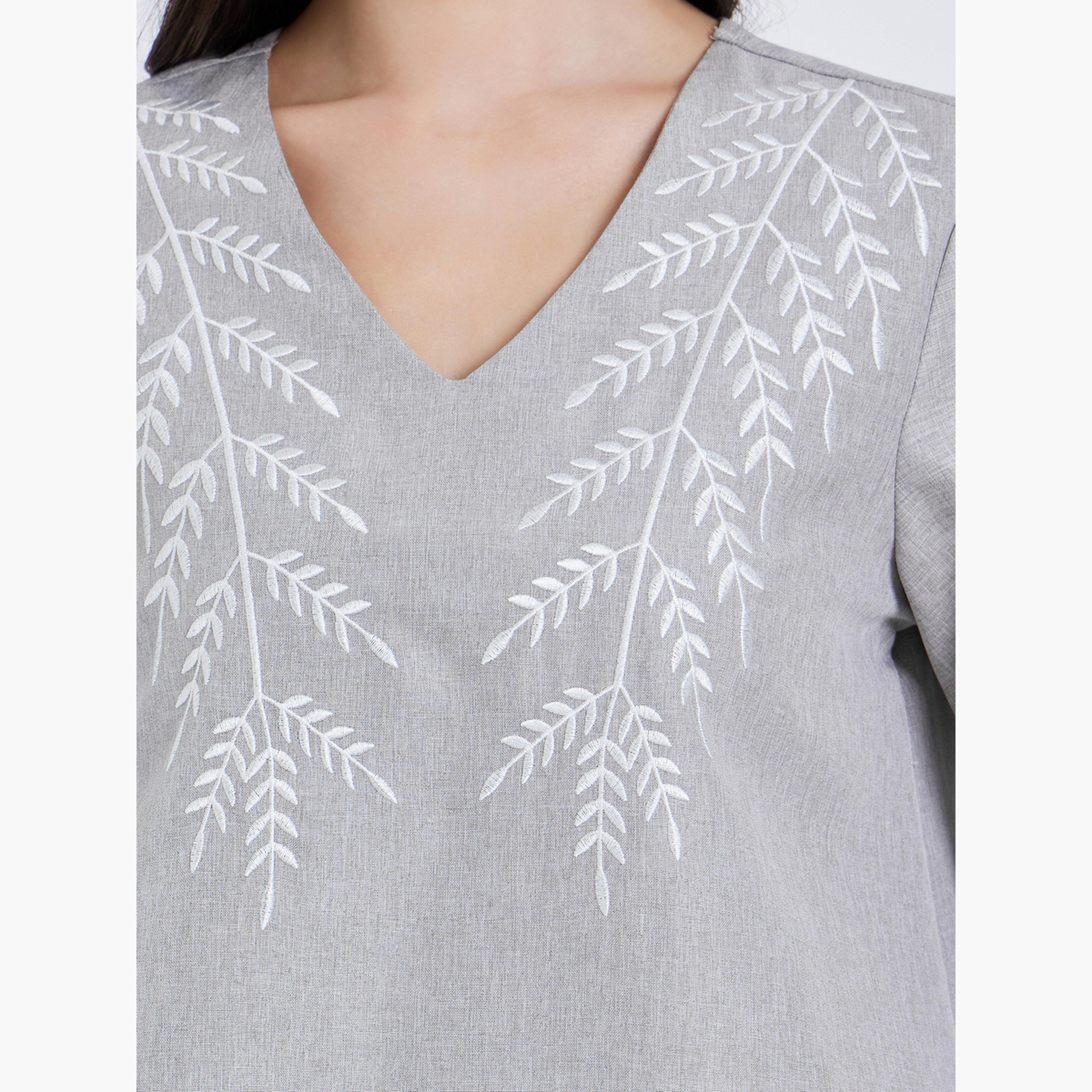 Styli Women Grey Embroidered Long Sleeve Jalabiya-women-arabicclothing-jalabiyas-image-4
