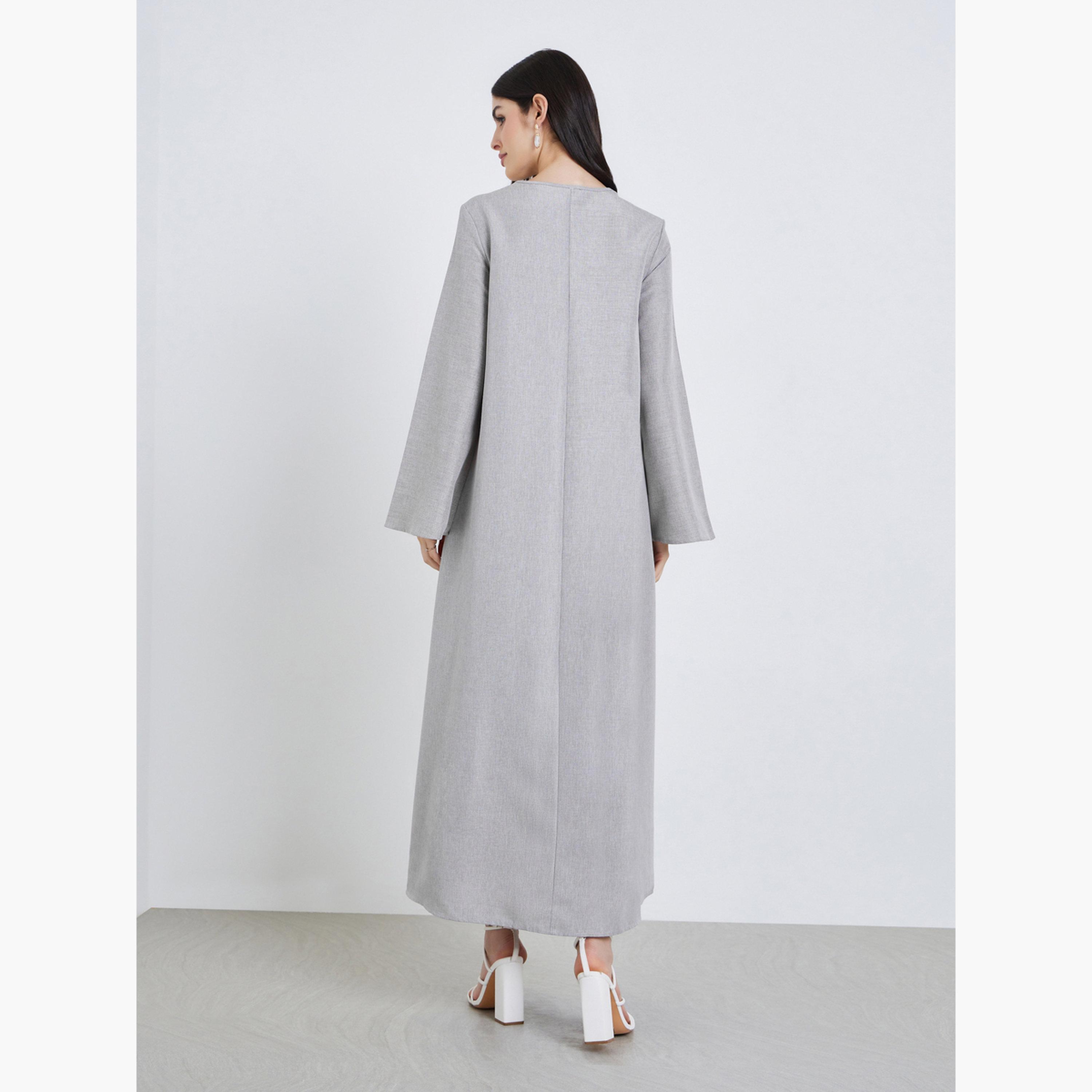 Styli Women Grey Embroidered Long Sleeve Jalabiya-women-arabicclothing-jalabiyas-image-5