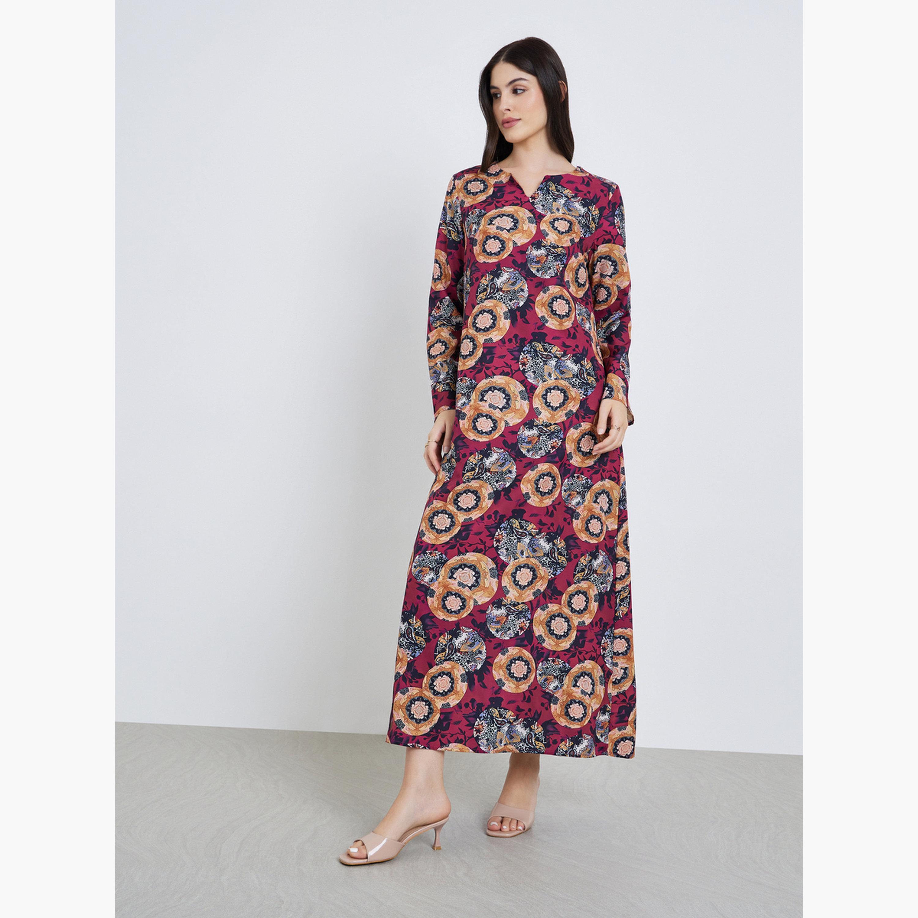 Styli Women Floral Printed Long Sleeve Jalabiya-women-arabicclothing-jalabiyas-image-2