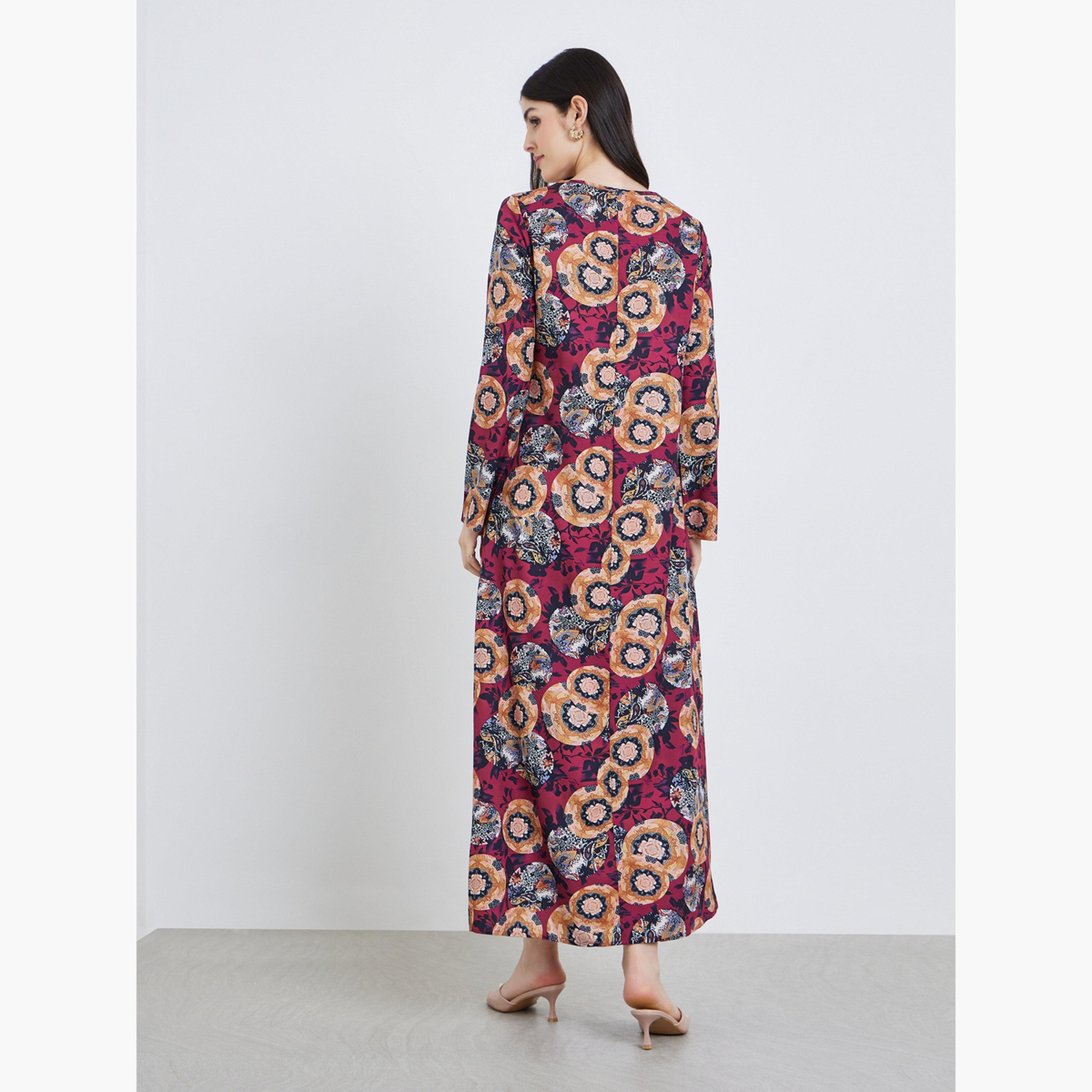 جلابية بأكمام طويلة بطبعة زهور-women-arabicclothing-jalabiyas-image-5
