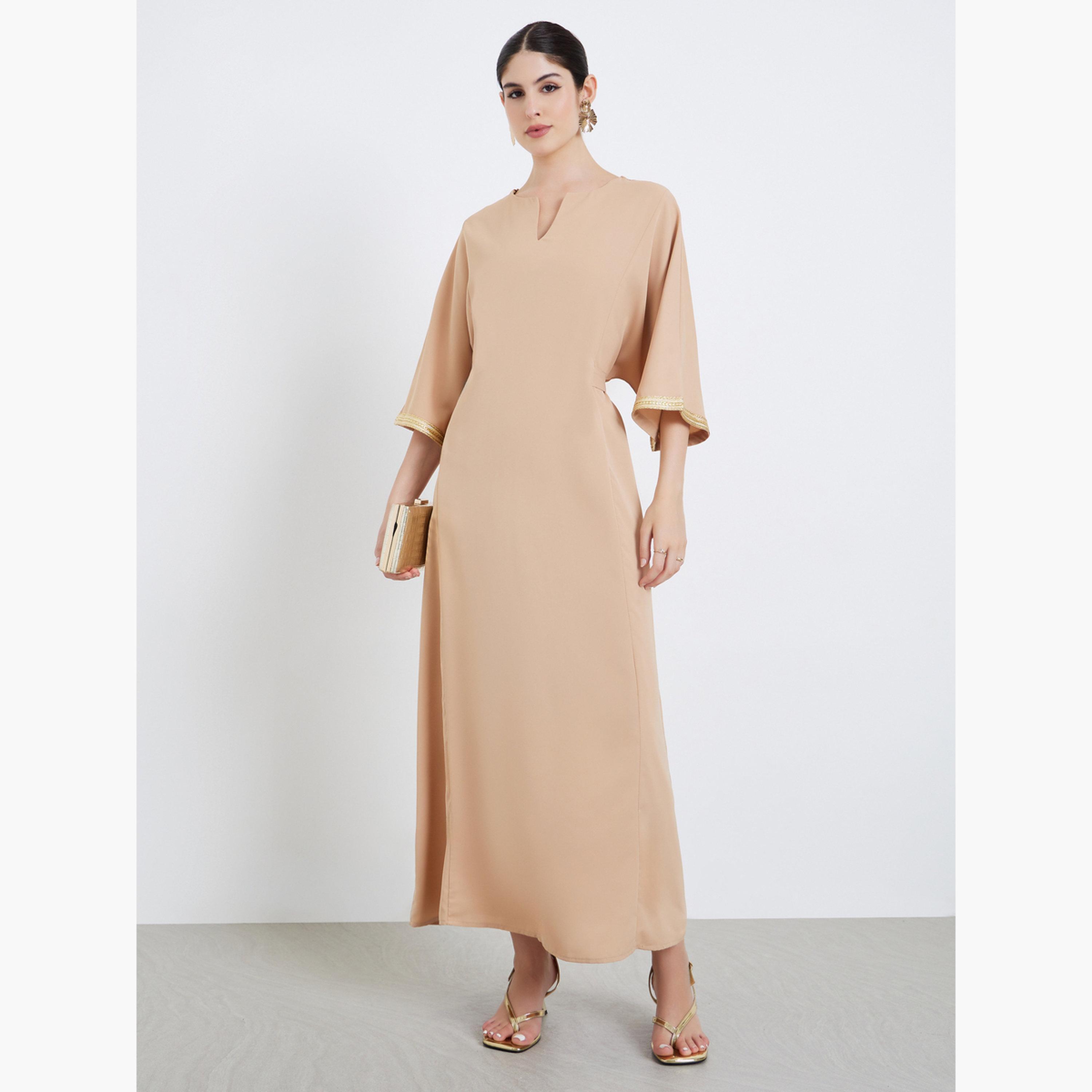 Styli Women Beige A-Line Maxi Jalabiya-women-arabicclothing-jalabiyas-image-1