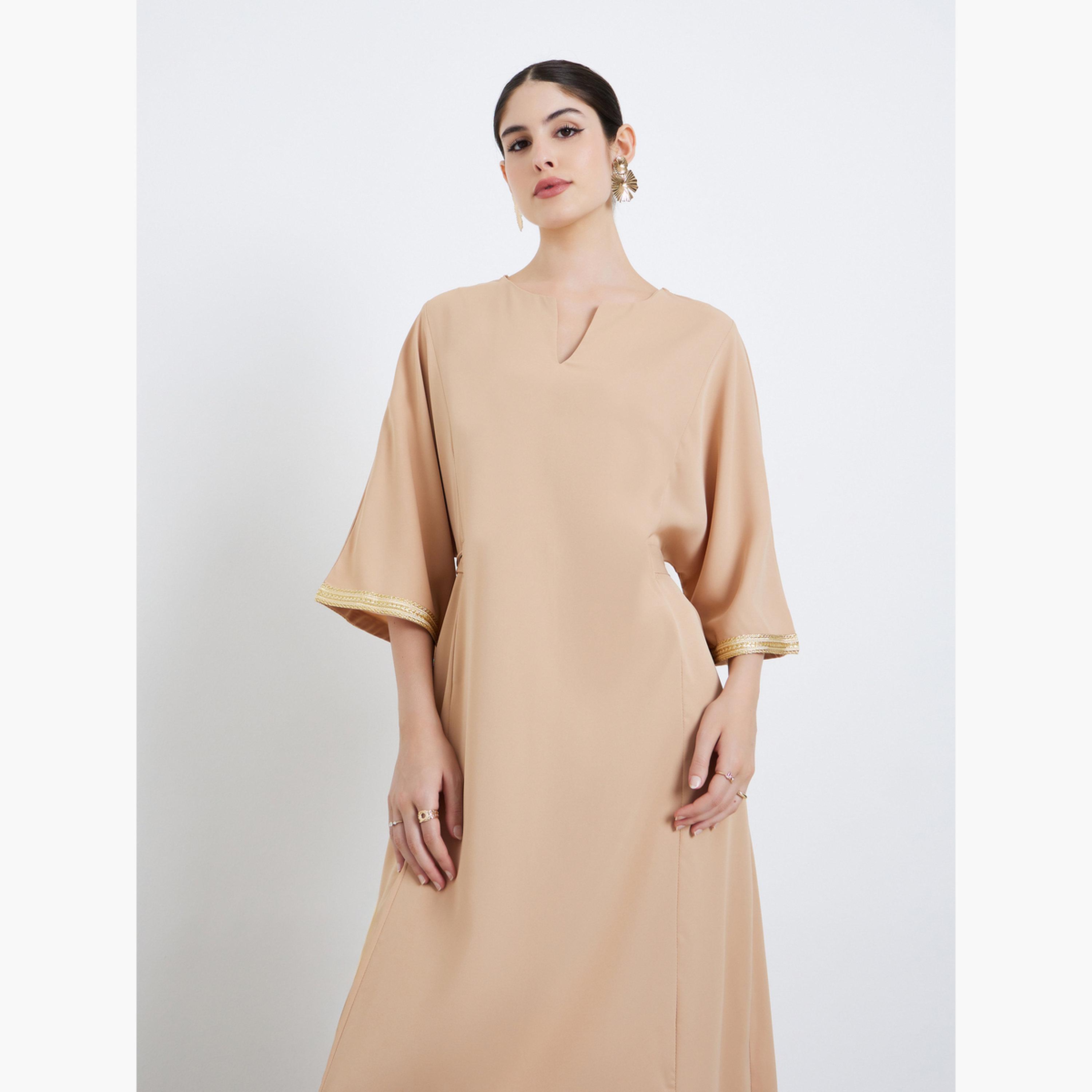 Styli Women Beige A-Line Maxi Jalabiya-women-arabicclothing-jalabiyas-image-2