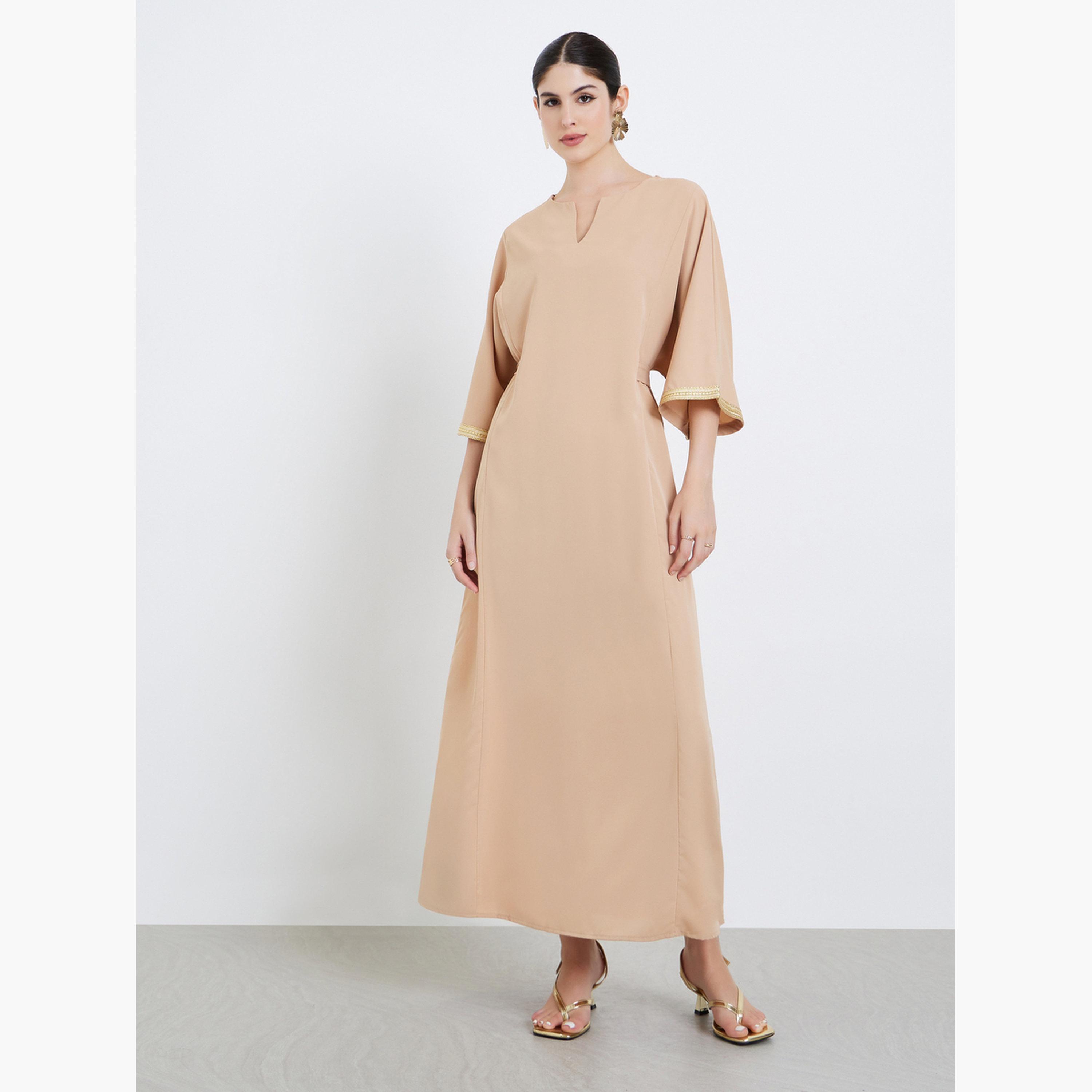 Styli Women Beige A-Line Maxi Jalabiya-women-arabicclothing-jalabiyas-image-3