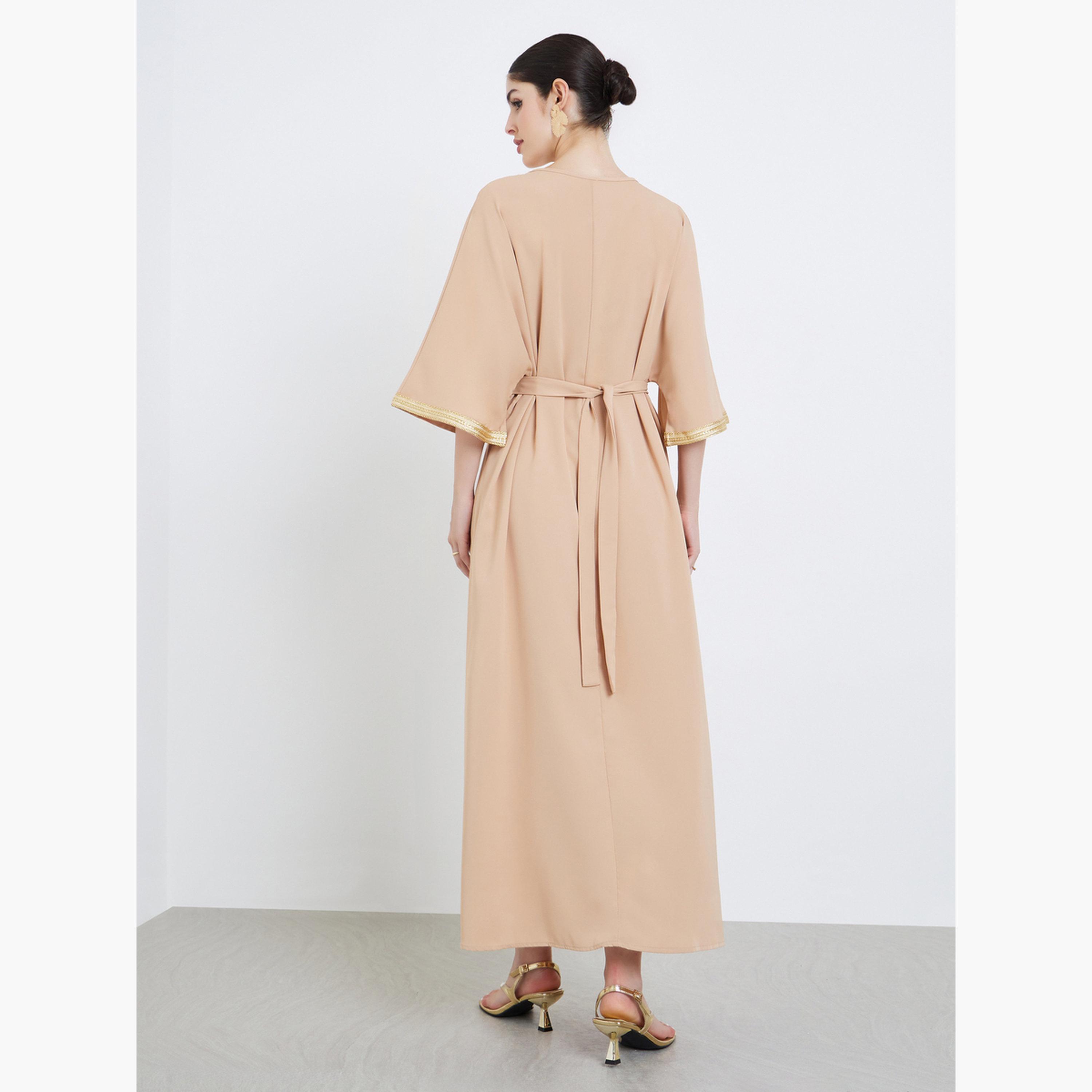 Styli Women Beige A-Line Maxi Jalabiya-women-arabicclothing-jalabiyas-image-5