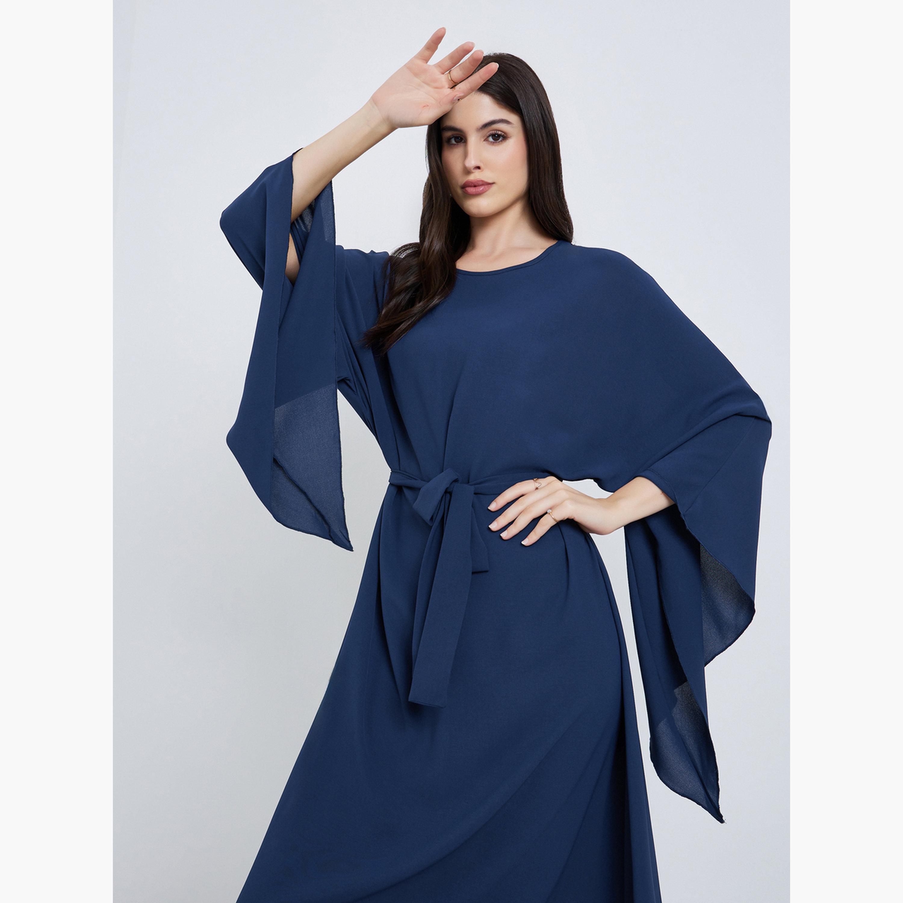 Styli Women Navy Blue A-Line Maxi Jalabiya-women-arabicclothing-jalabiyas-image-2