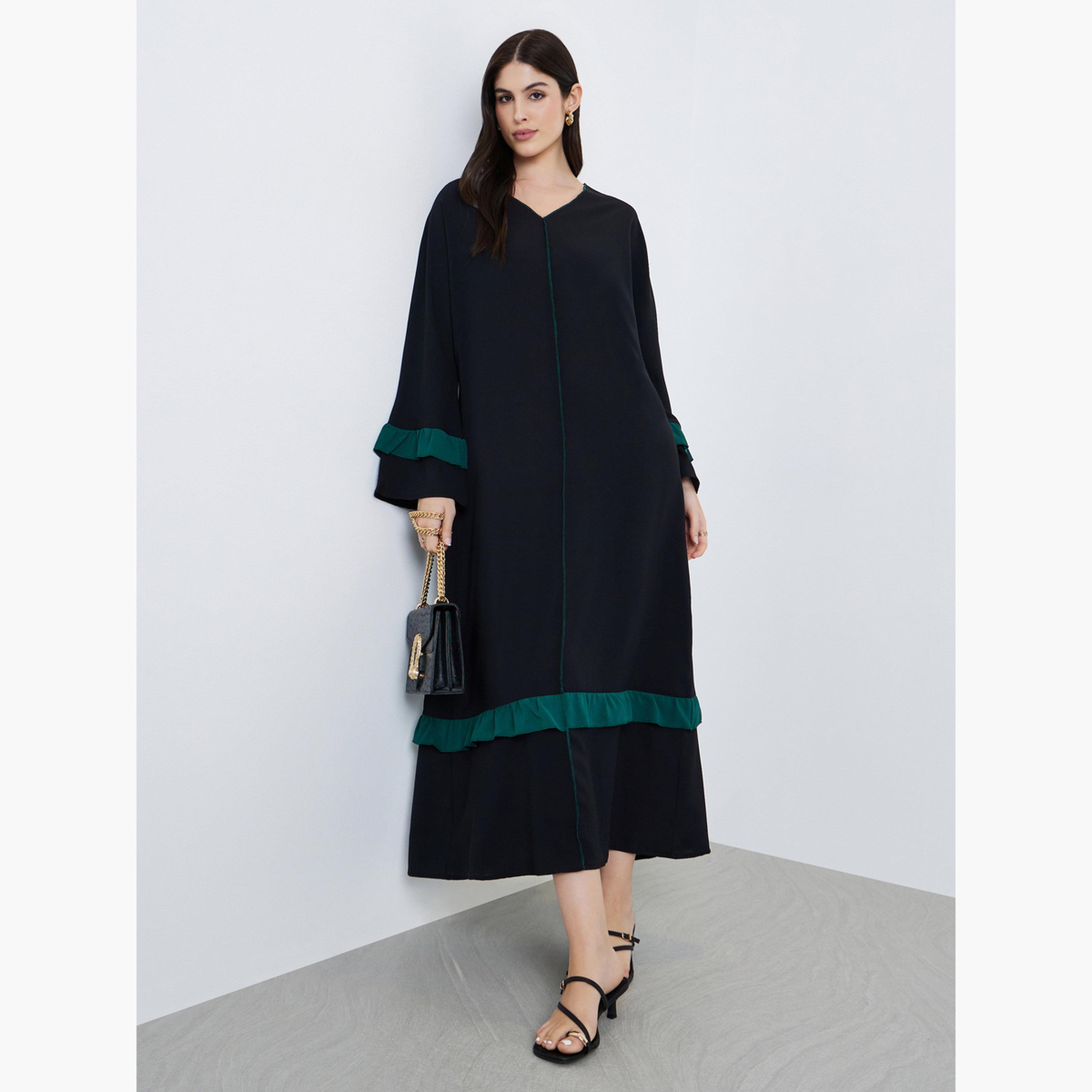 جلابية طويلة بتفاصيل كشكشة-women-arabicclothing-jalabiyas-image-1