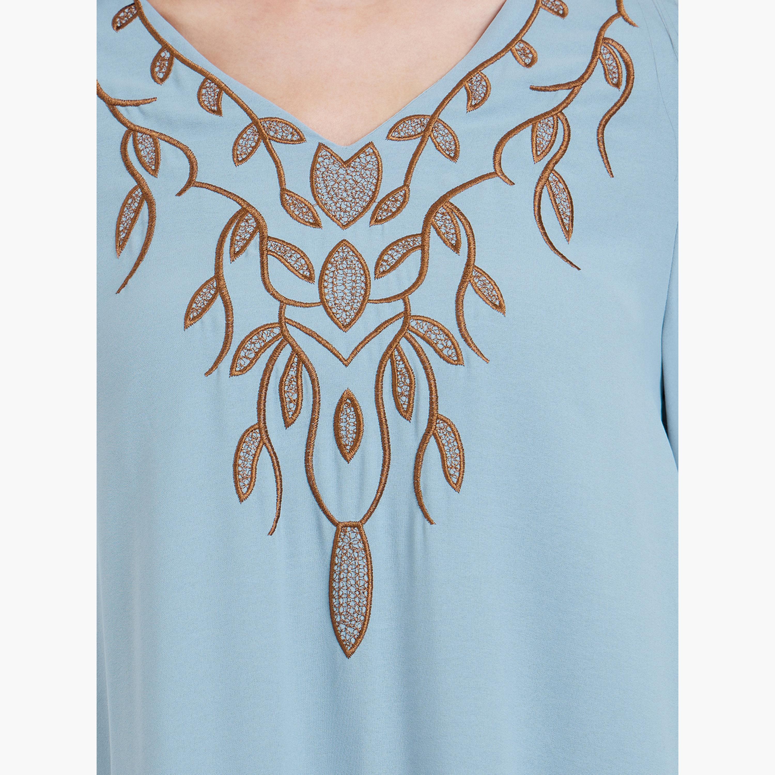 Styli Women Blue Maxi Jalabiya with Embroidered Detail-women-arabicclothing-jalabiyas-image-4