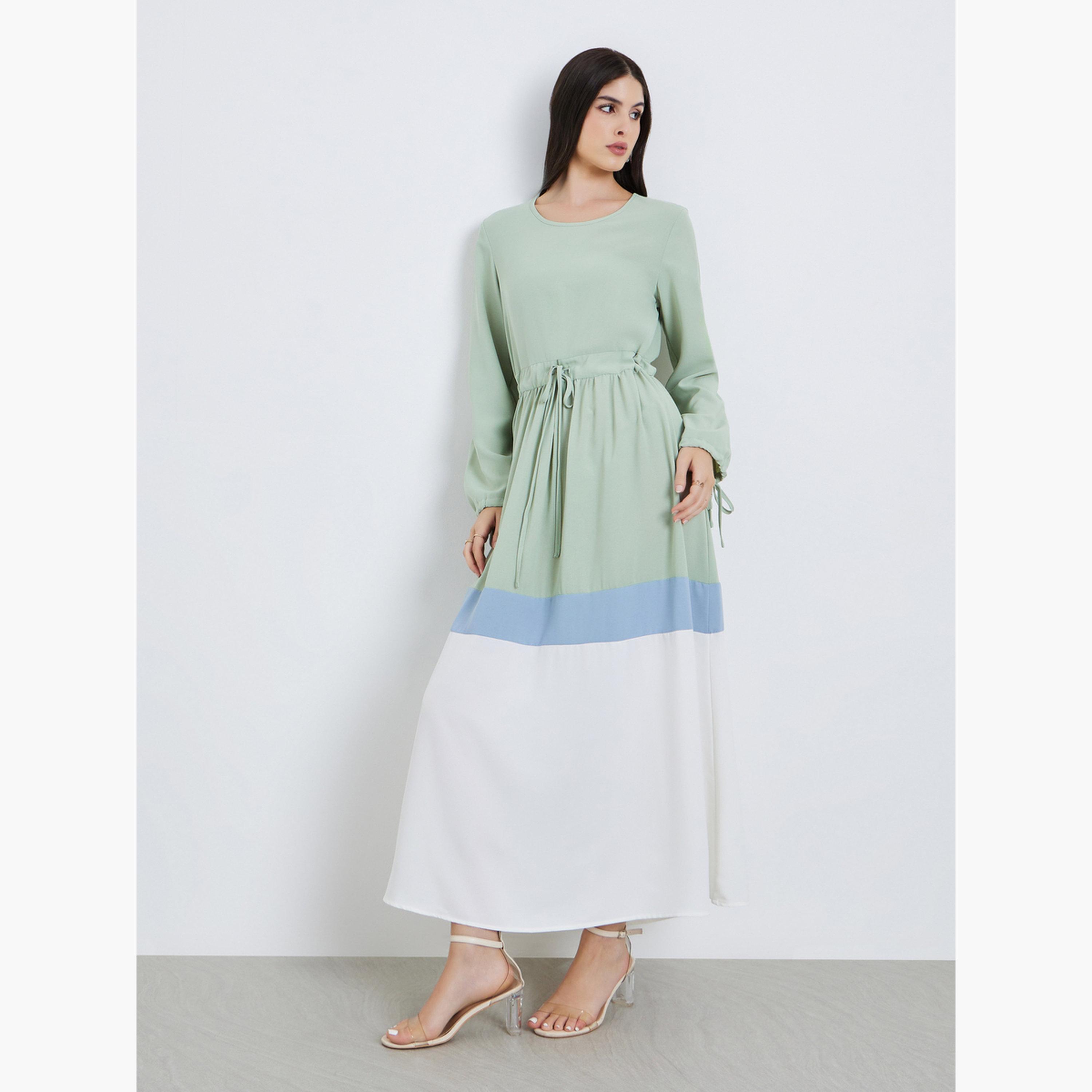 جلابية بحزام بنمط كتل الالوان-women-arabicclothing-jalabiyas-image-1