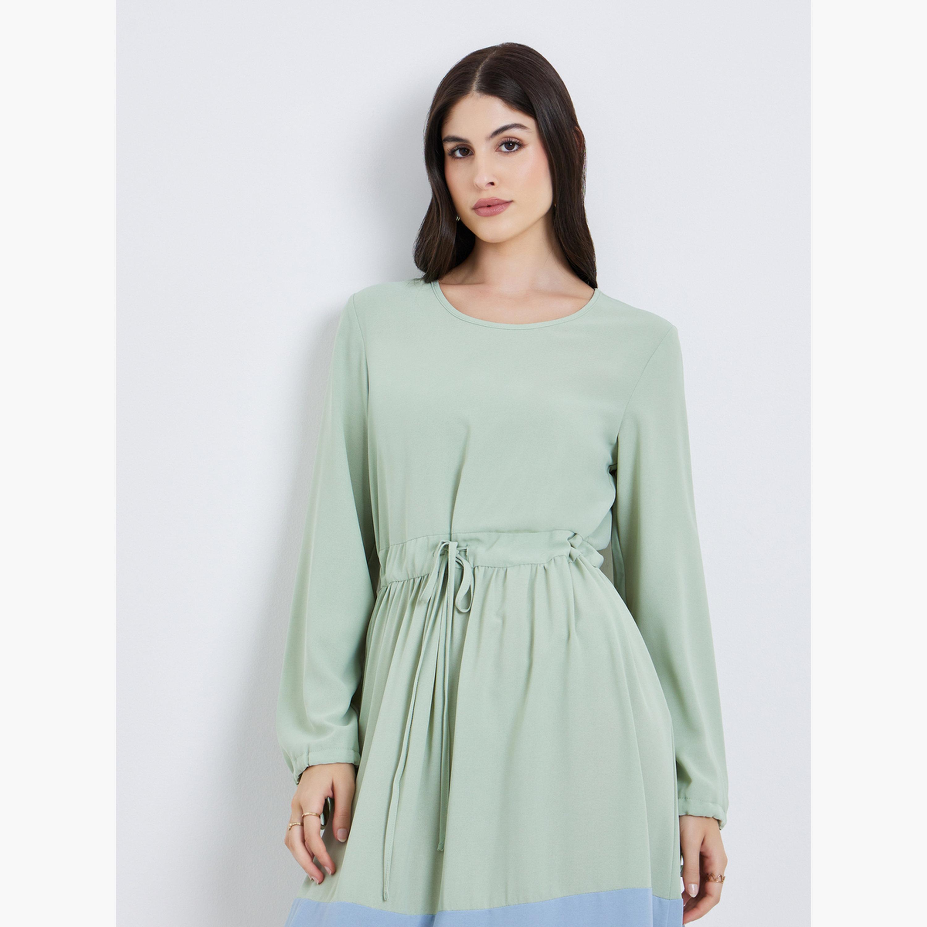 جلابية بحزام بنمط كتل الالوان-women-arabicclothing-jalabiyas-image-2