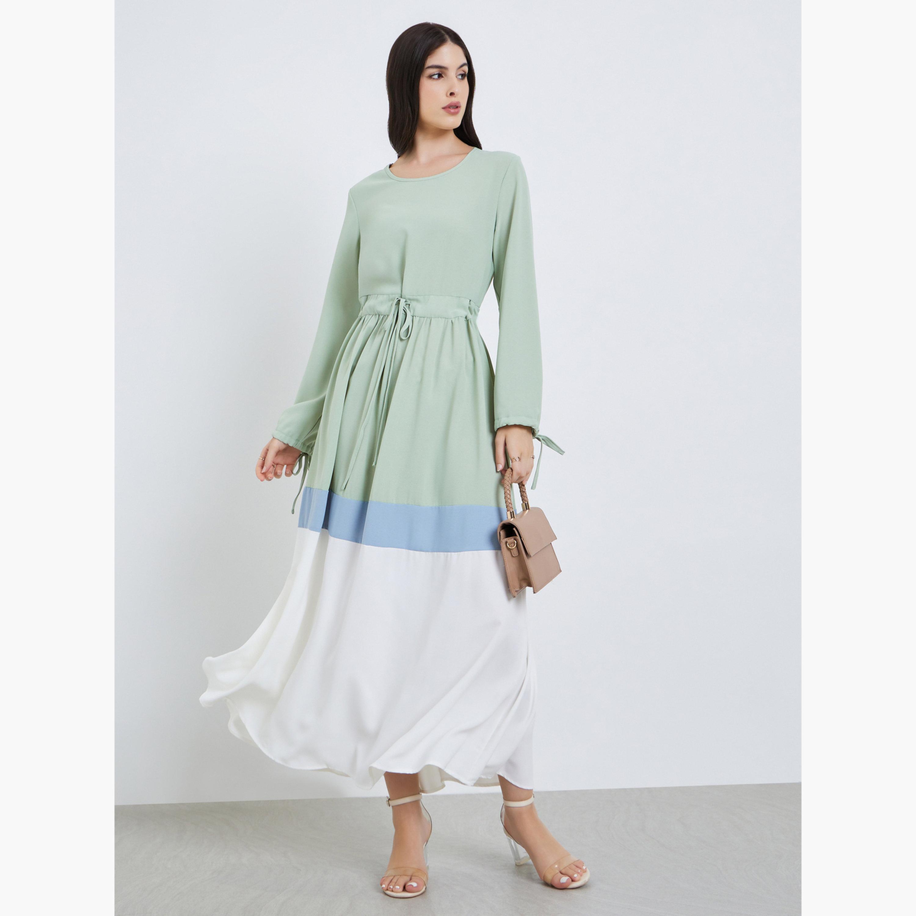 جلابية بحزام بنمط كتل الالوان-women-arabicclothing-jalabiyas-image-3
