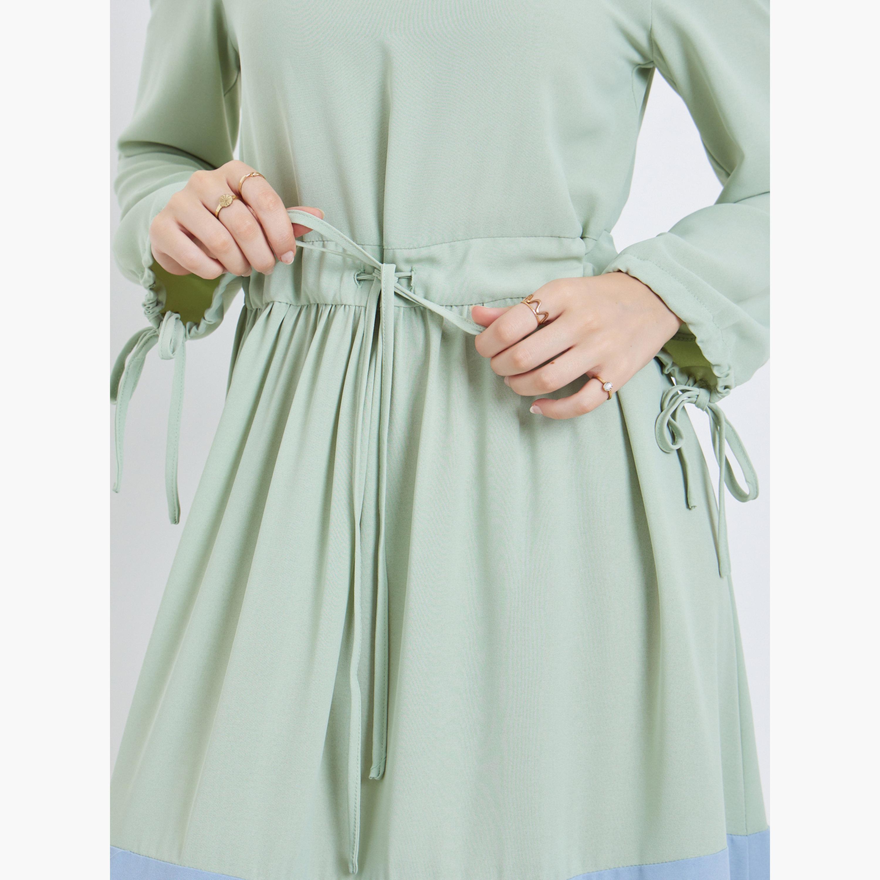 Styli Women Color Block Belted Jalabiya-women-arabicclothing-jalabiyas-image-4