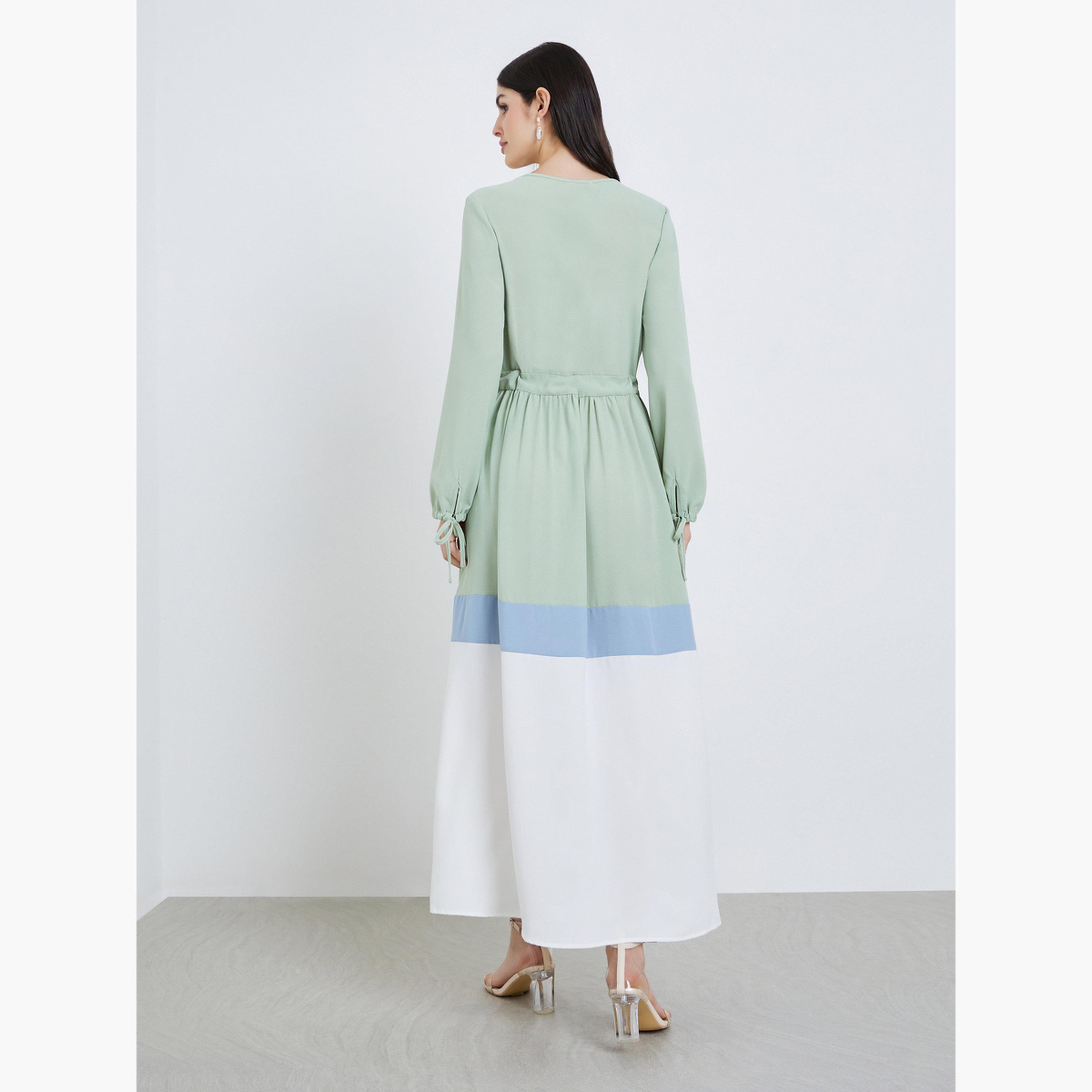 Styli Women Color Block Belted Jalabiya-women-arabicclothing-jalabiyas-image-5