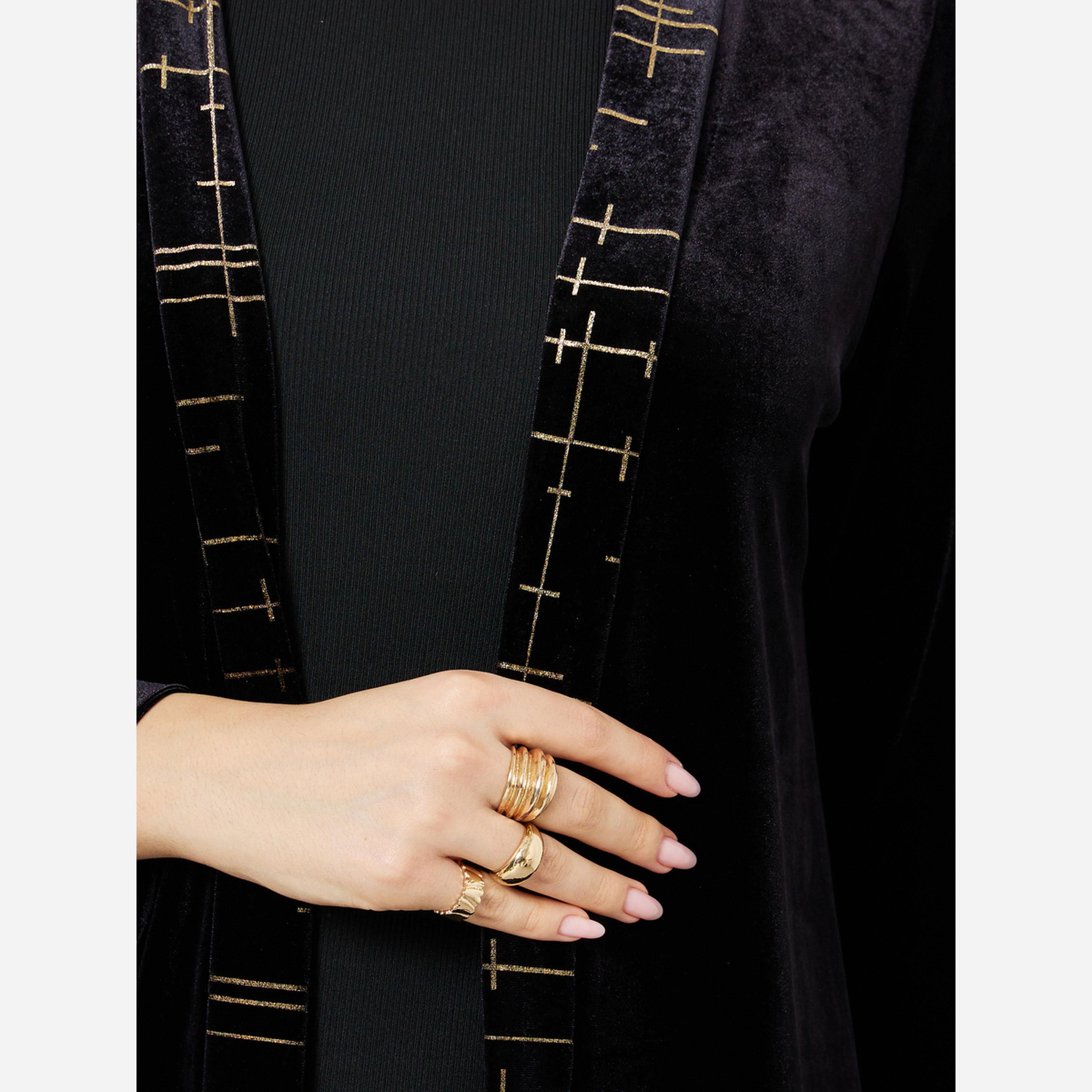 Styli Black Foil Print Detail Abaya-women-arabicclothing-abayas-image-3