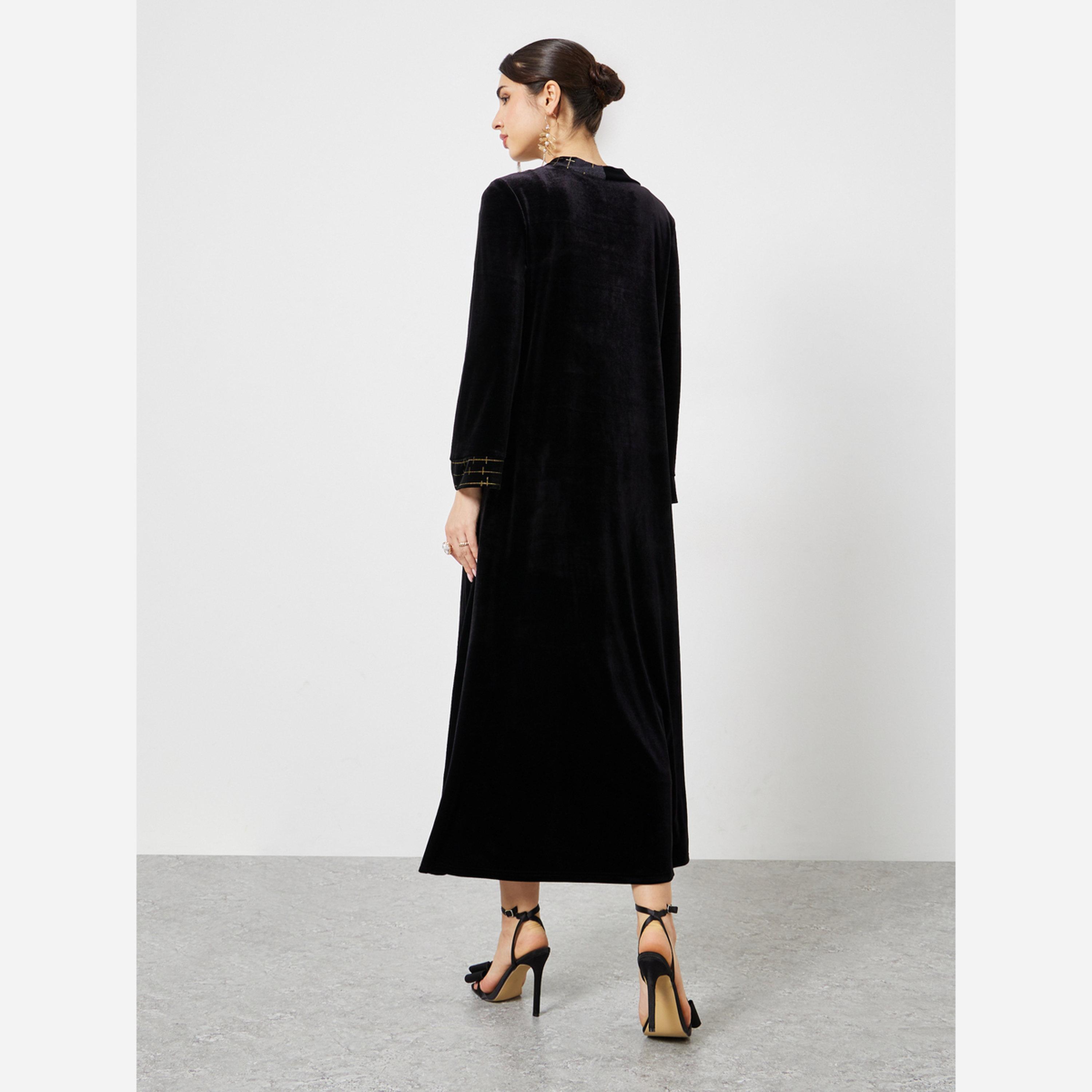 Styli Black Foil Print Detail Abaya-women-arabicclothing-abayas-image-4