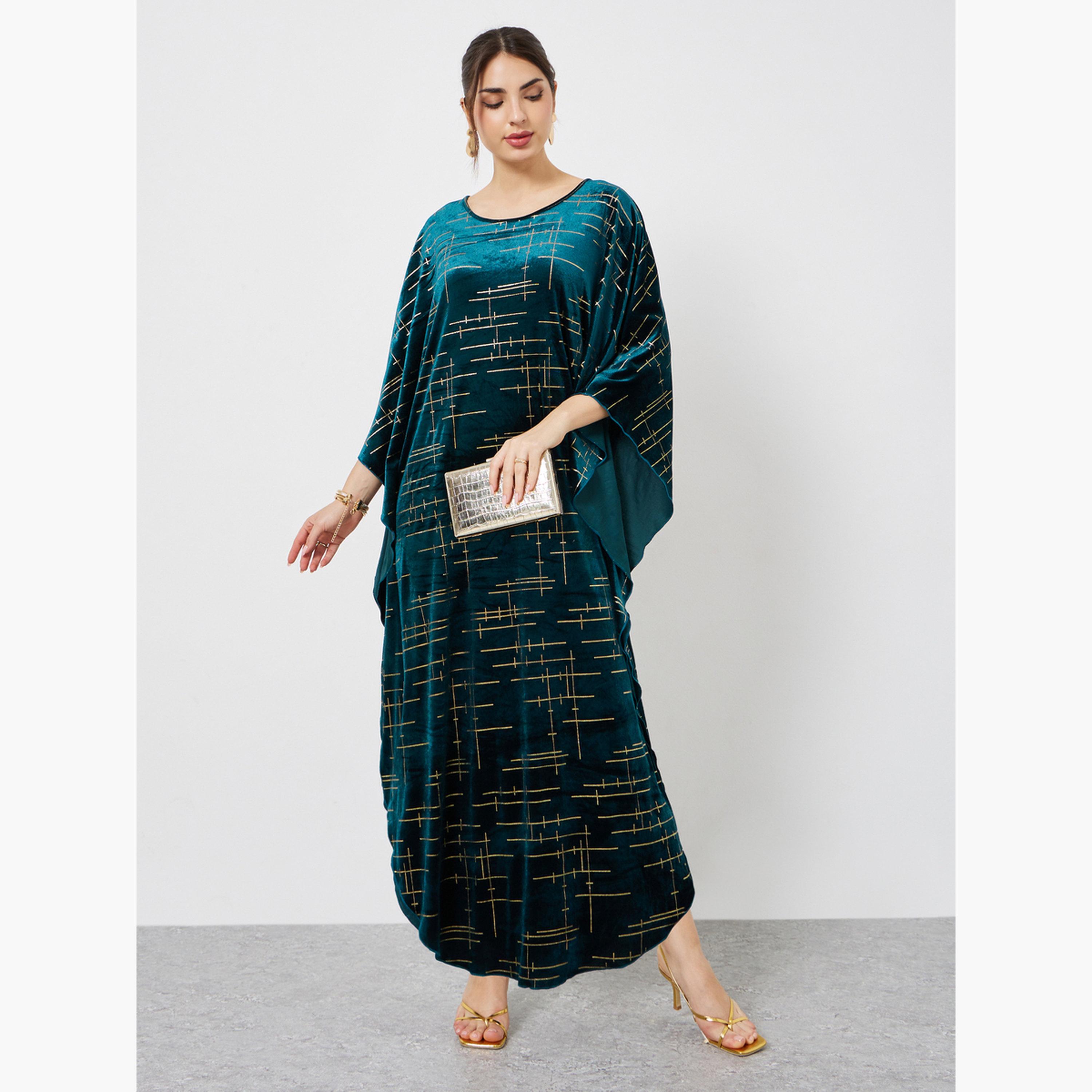 ستايلي - قفطان مخمل لون اخضر زمردي مع تفاصيل ذهبية-women-arabicclothing-kaftan-image-1