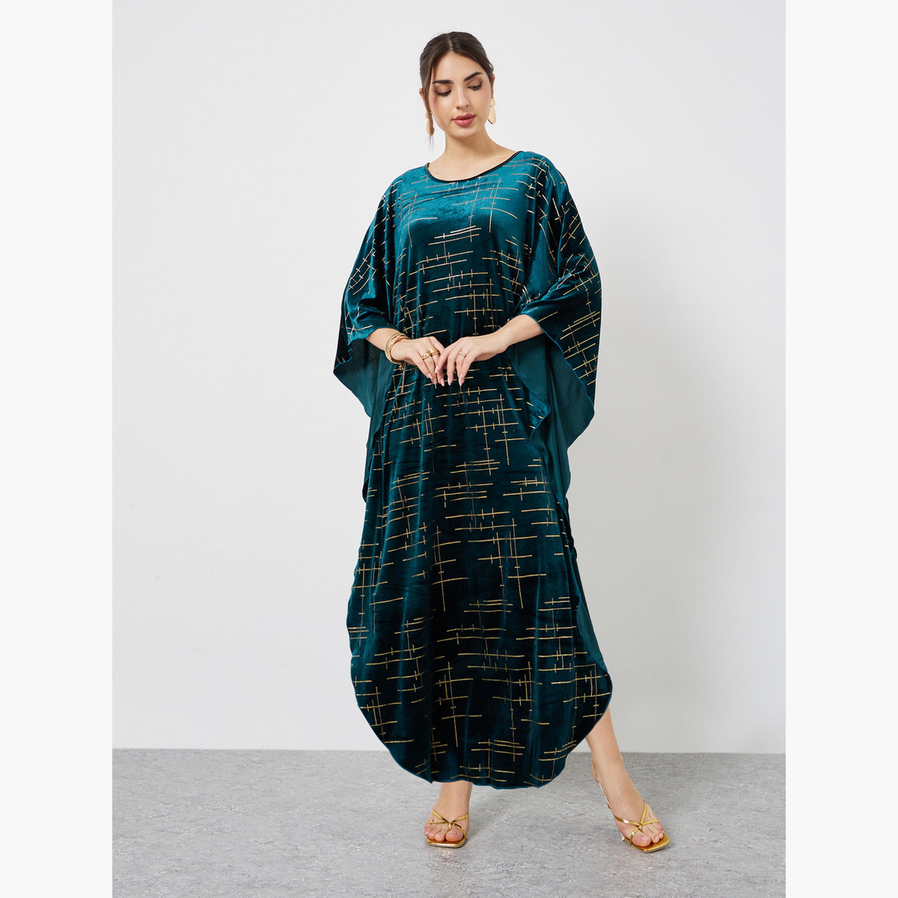 ستايلي - قفطان مخمل لون اخضر زمردي مع تفاصيل ذهبية-women-arabicclothing-kaftan-image-2