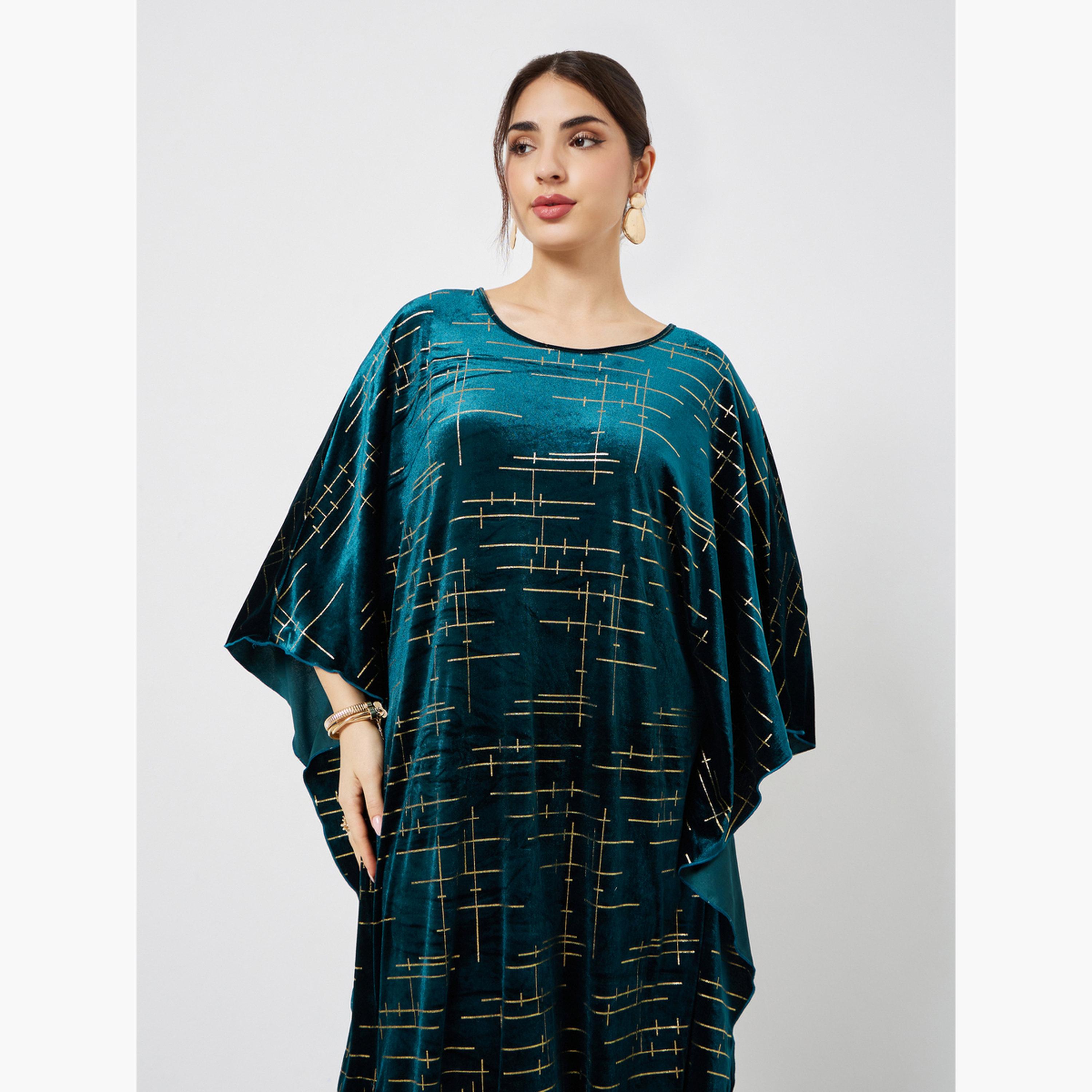 ستايلي - قفطان مخمل لون اخضر زمردي مع تفاصيل ذهبية-women-arabicclothing-kaftan-image-3