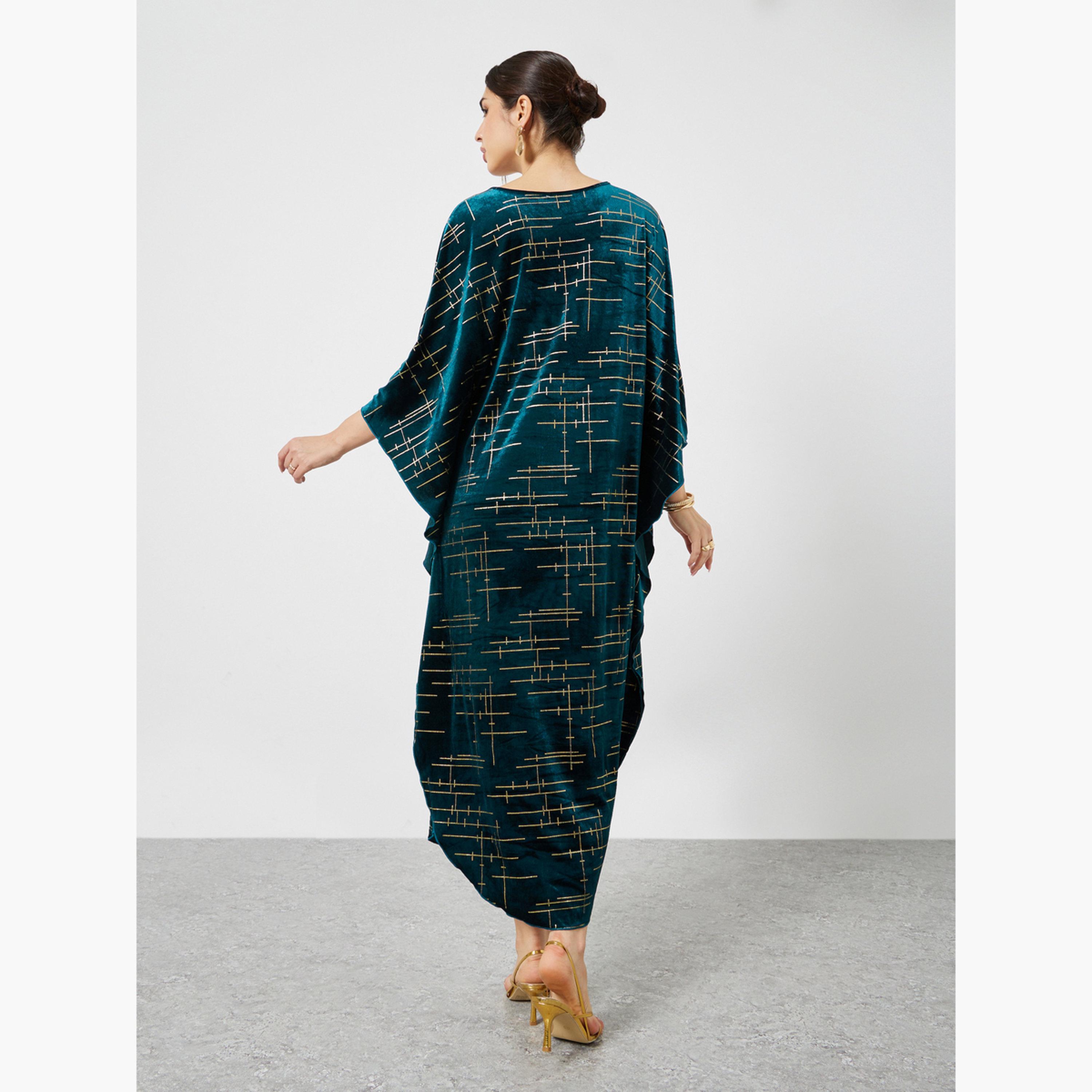 ستايلي - قفطان مخمل لون اخضر زمردي مع تفاصيل ذهبية-women-arabicclothing-kaftan-image-4