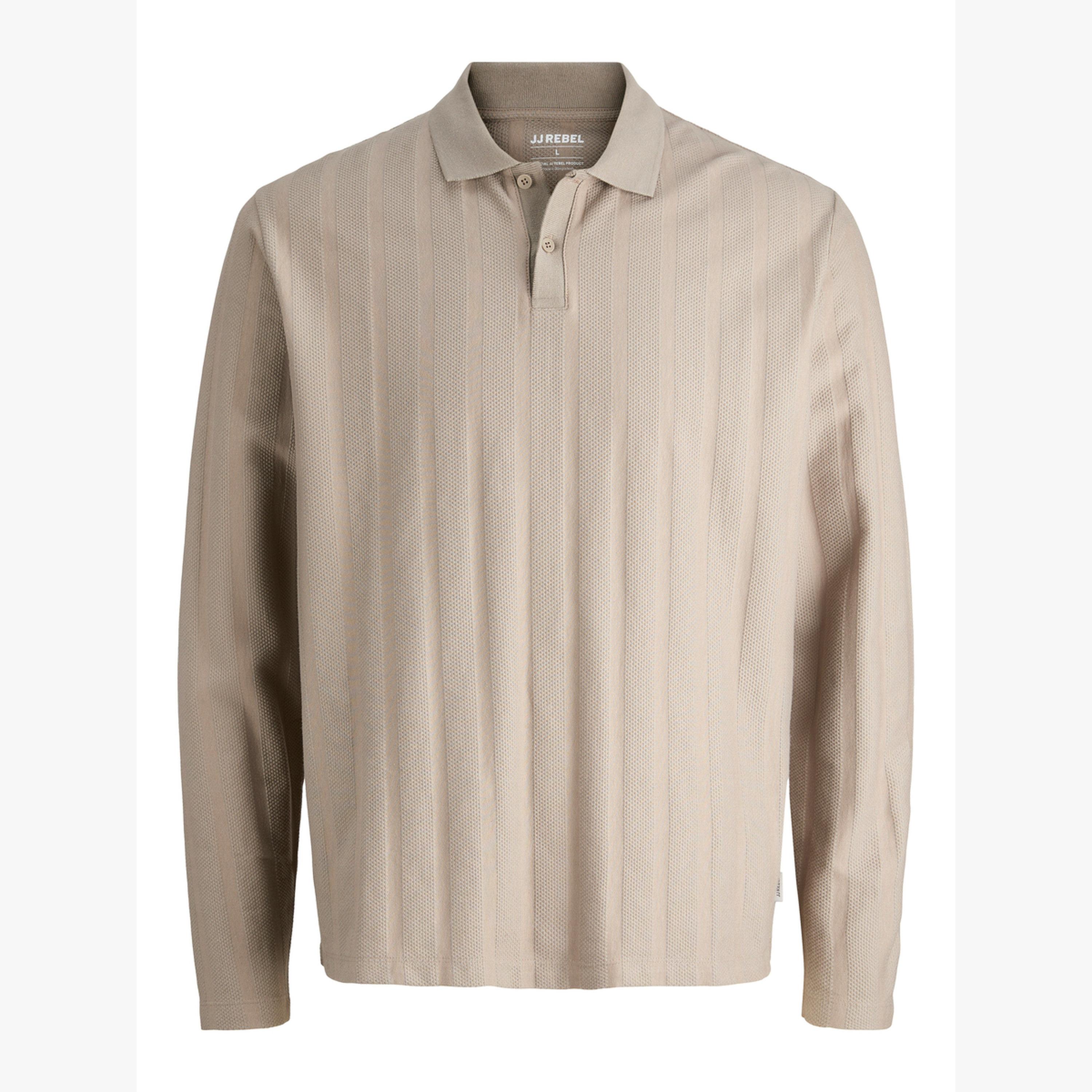 قميص بولو بتفاصيل محبوكة رجالي بأكمام طويلة وبارز الملمس-men-clothing-tshirtsandpolos-polos-image-4