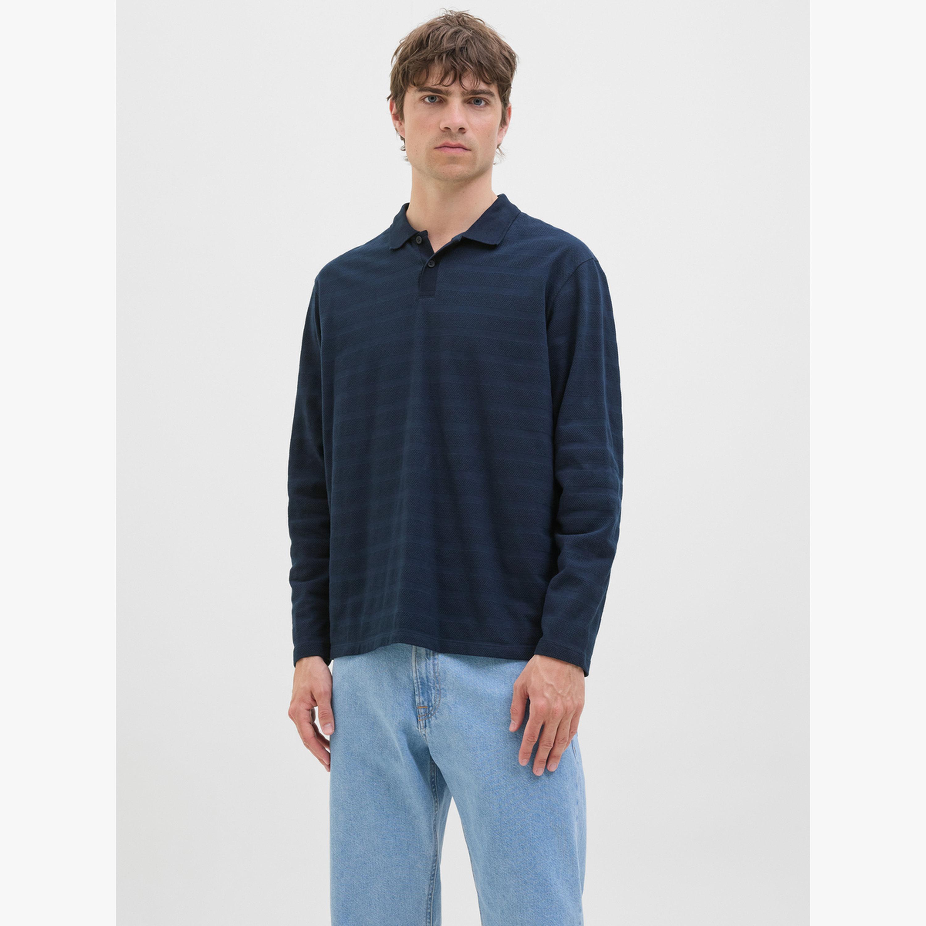 REBEL Navy Blue Long Sleeve Knitted Polo-men-clothing-tshirtsandpolos-polos-image-1