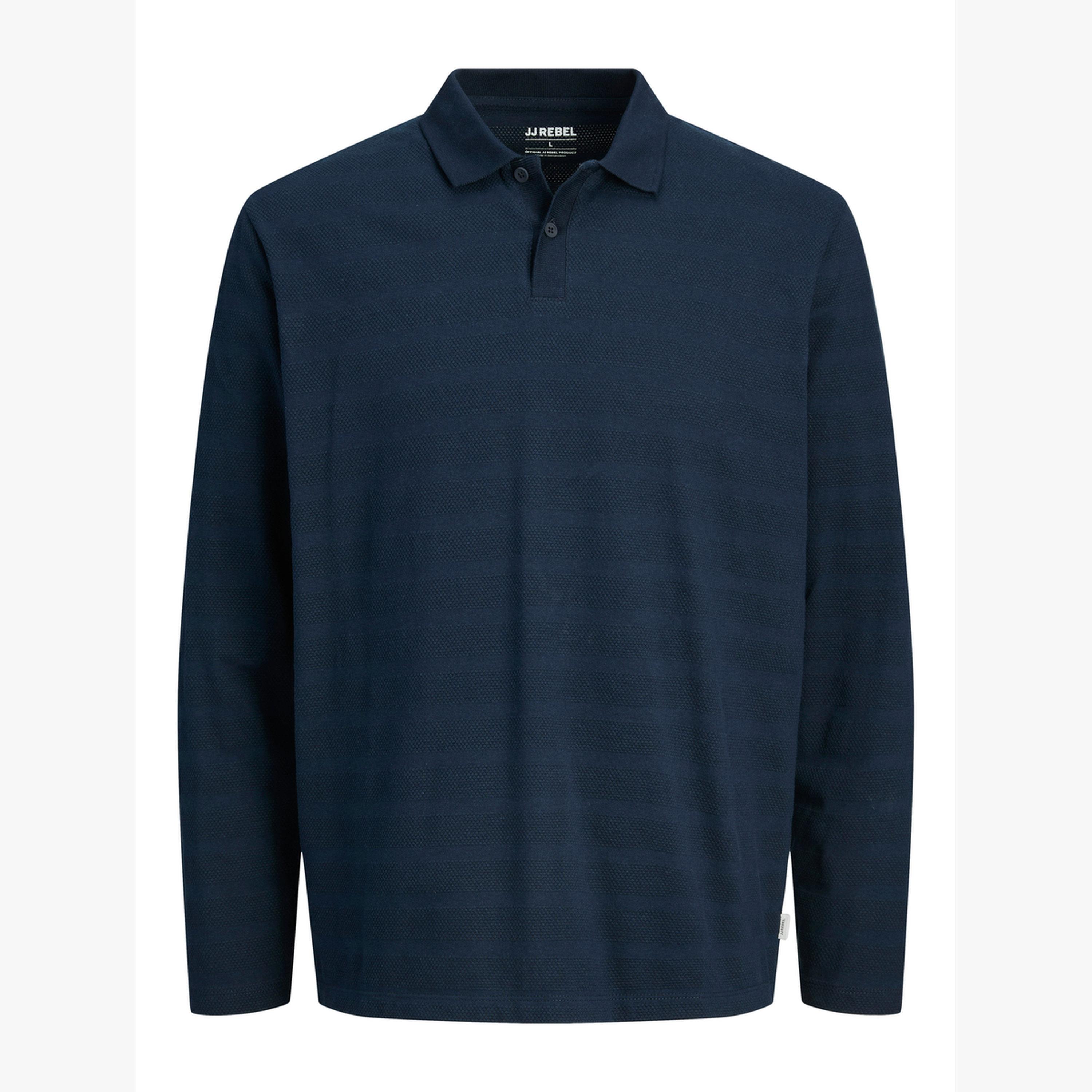 REBEL Navy Blue Long Sleeve Knitted Polo-men-clothing-tshirtsandpolos-polos-image-4