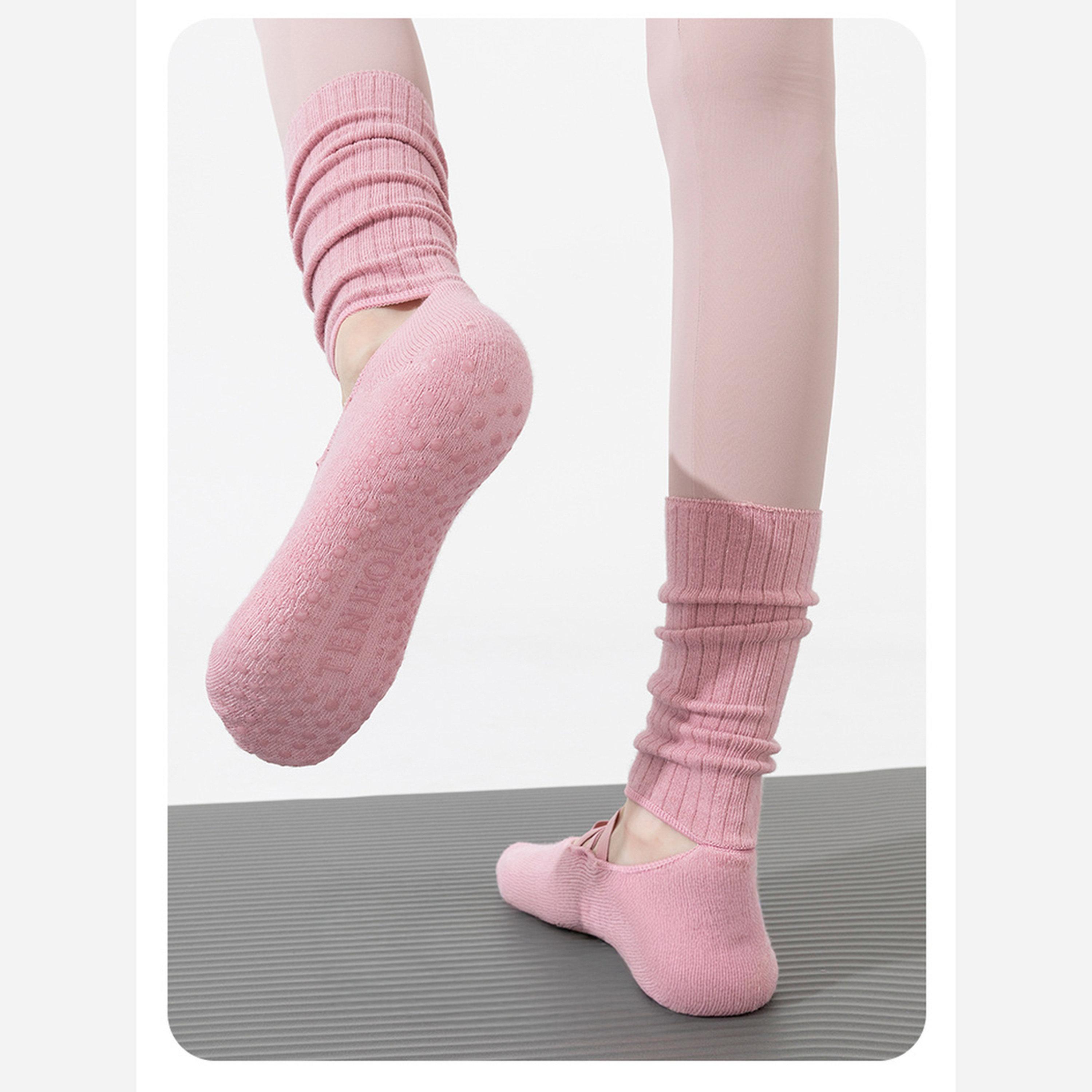 Styli Pink Knitted Yoga Socks with Cross Straps-sports-gear-gym-image-2