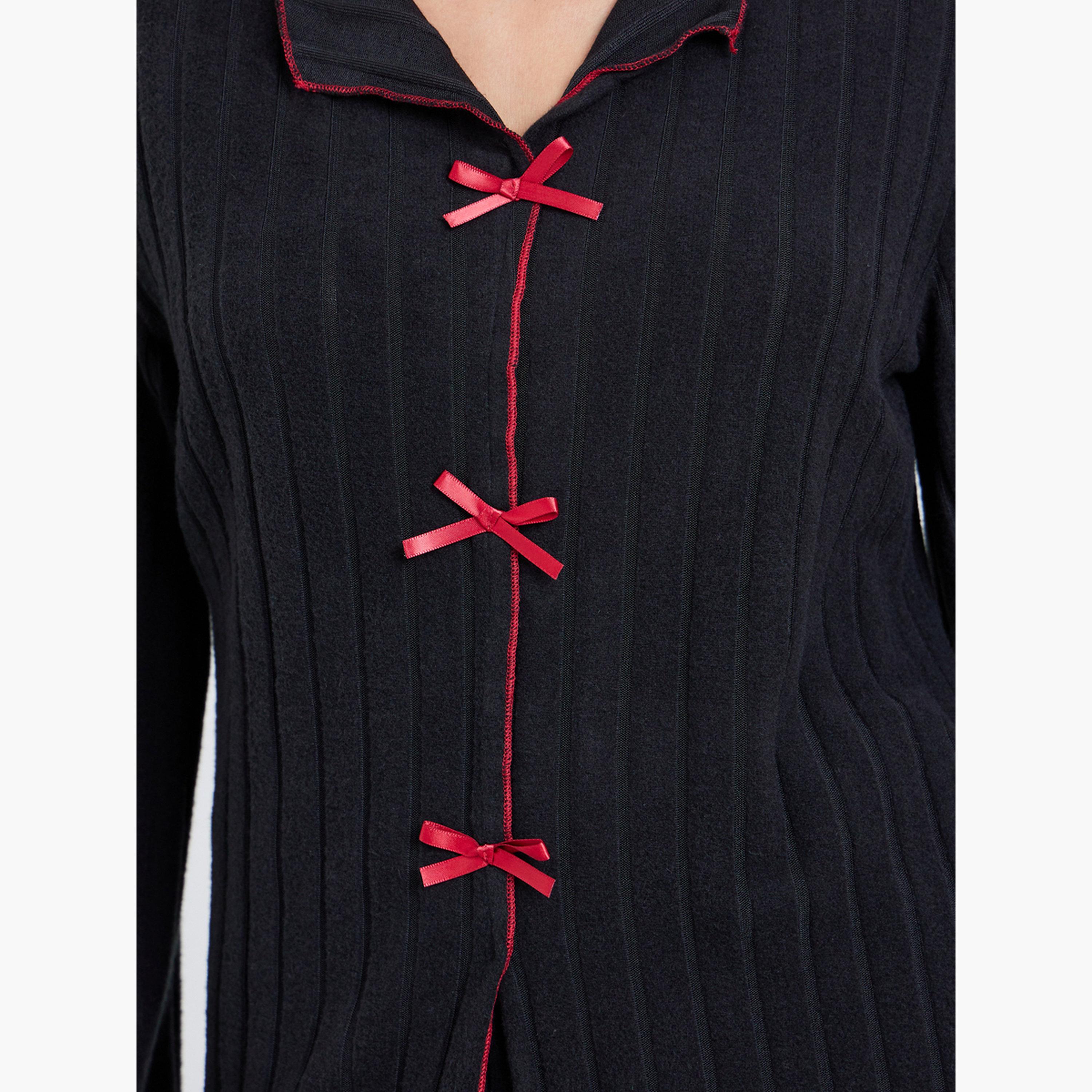 ستايلي - بيجاما بتفاصيل فيونكة مضلعة-women-clothing-nightwear-pyjamas-longsets-image-5