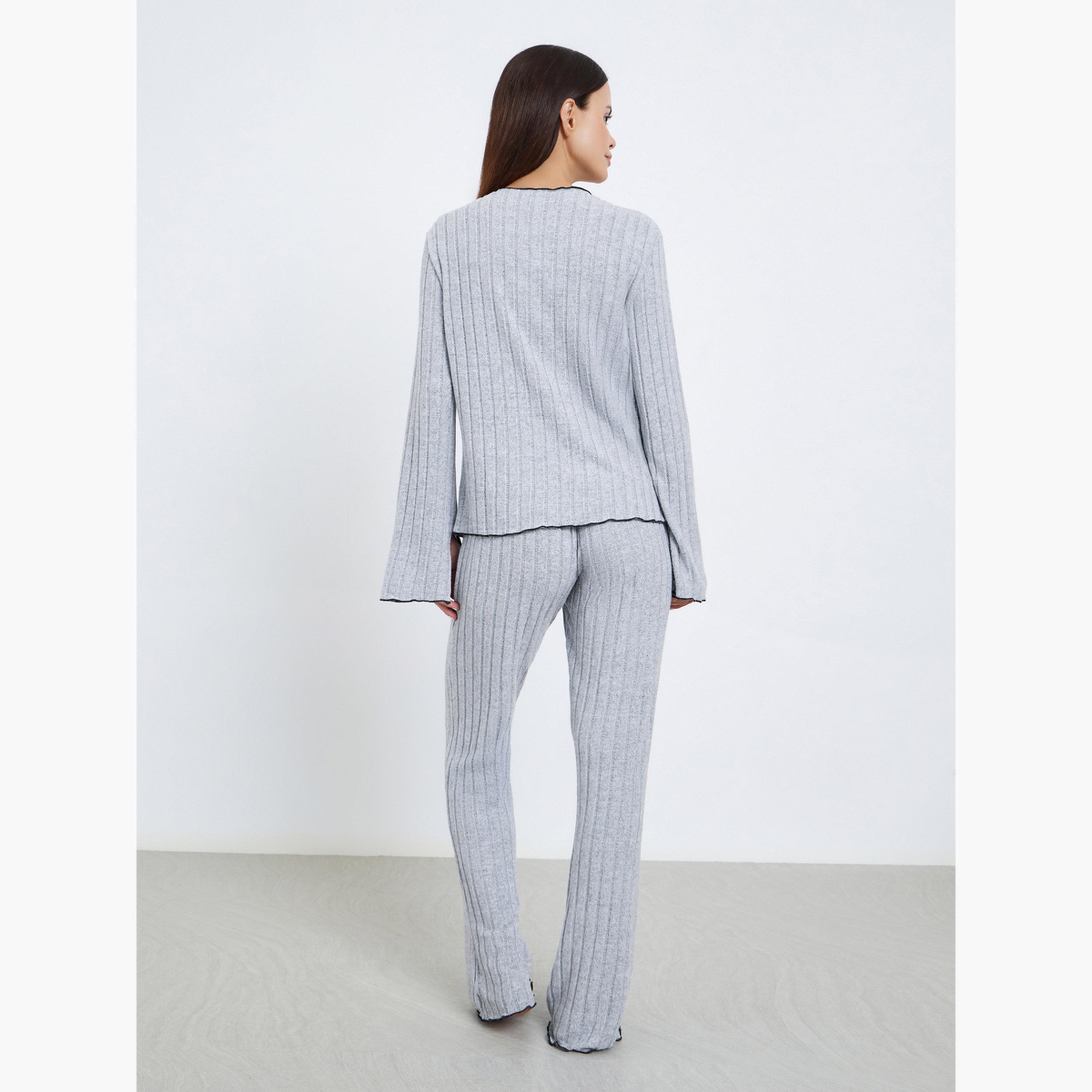 ستايلي - بيجامابتفاصيل فيونكة مضلعة-women-clothing-nightwear-pyjamas-longsets-image-3